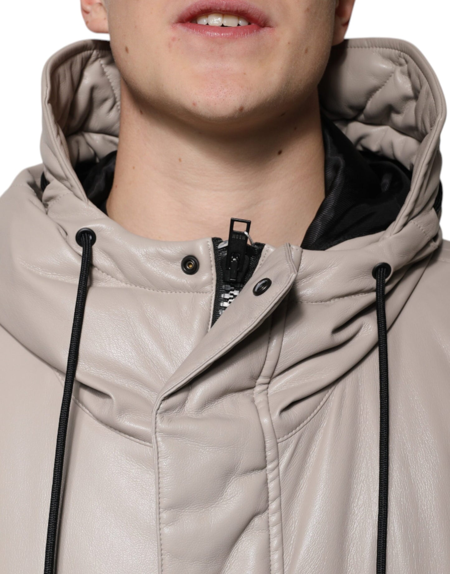 MSGM Beige Voller Reißverschluss mit Kapuze Lange Ärmel Freizeitmantel Jacke