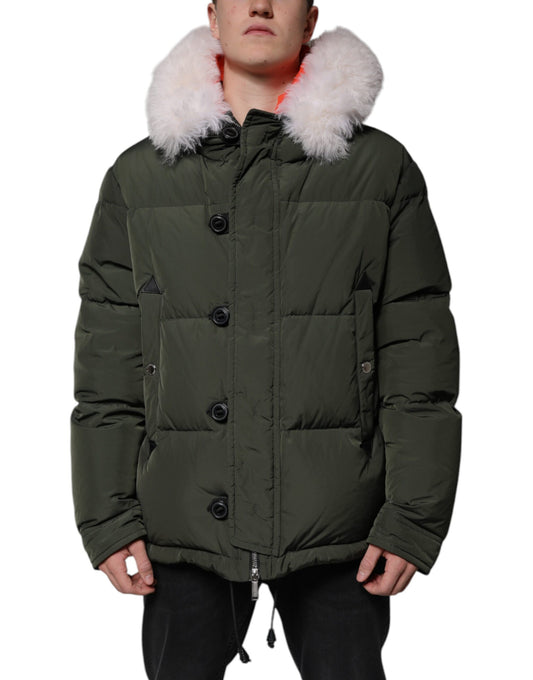 Dsquared² Grüne Jacke mit Kapuze und langen Ärmeln aus Fell und Shearling