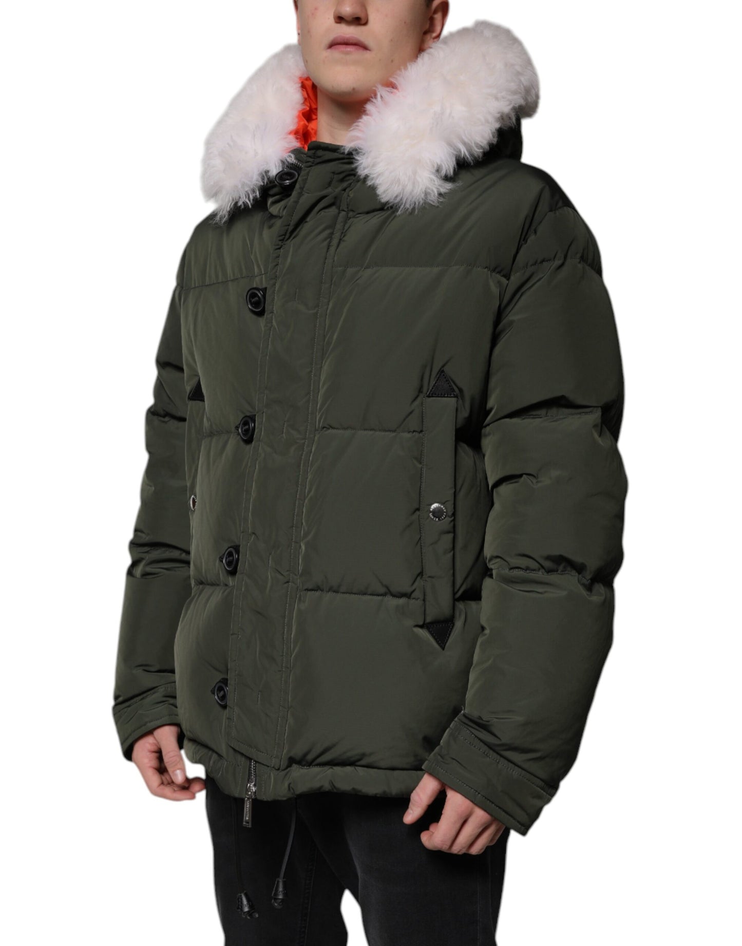 Dsquared² Grüne Jacke mit Kapuze und langen Ärmeln aus Fell und Shearling