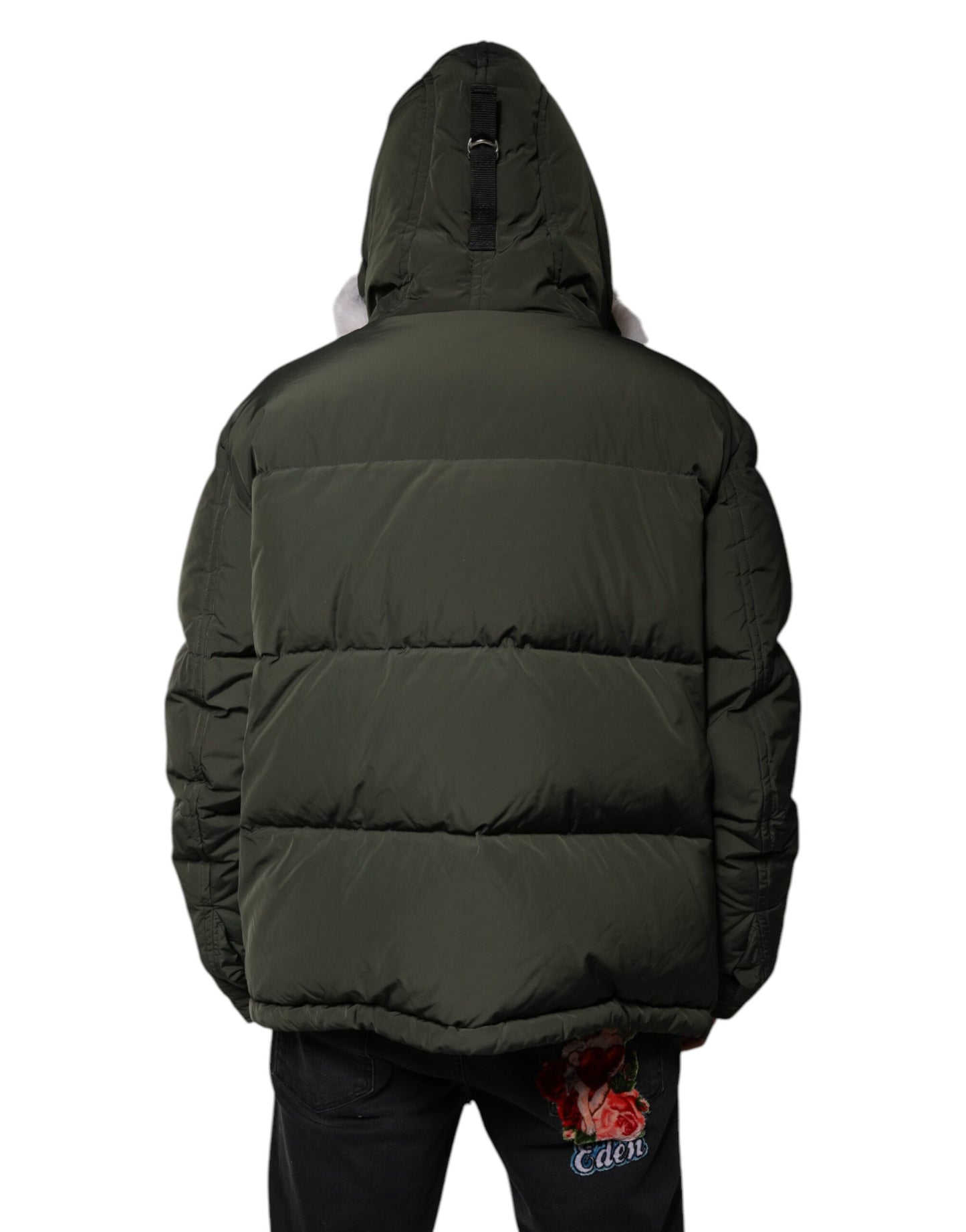 Dsquared² Grüne Jacke mit Kapuze und langen Ärmeln aus Fell und Shearling
