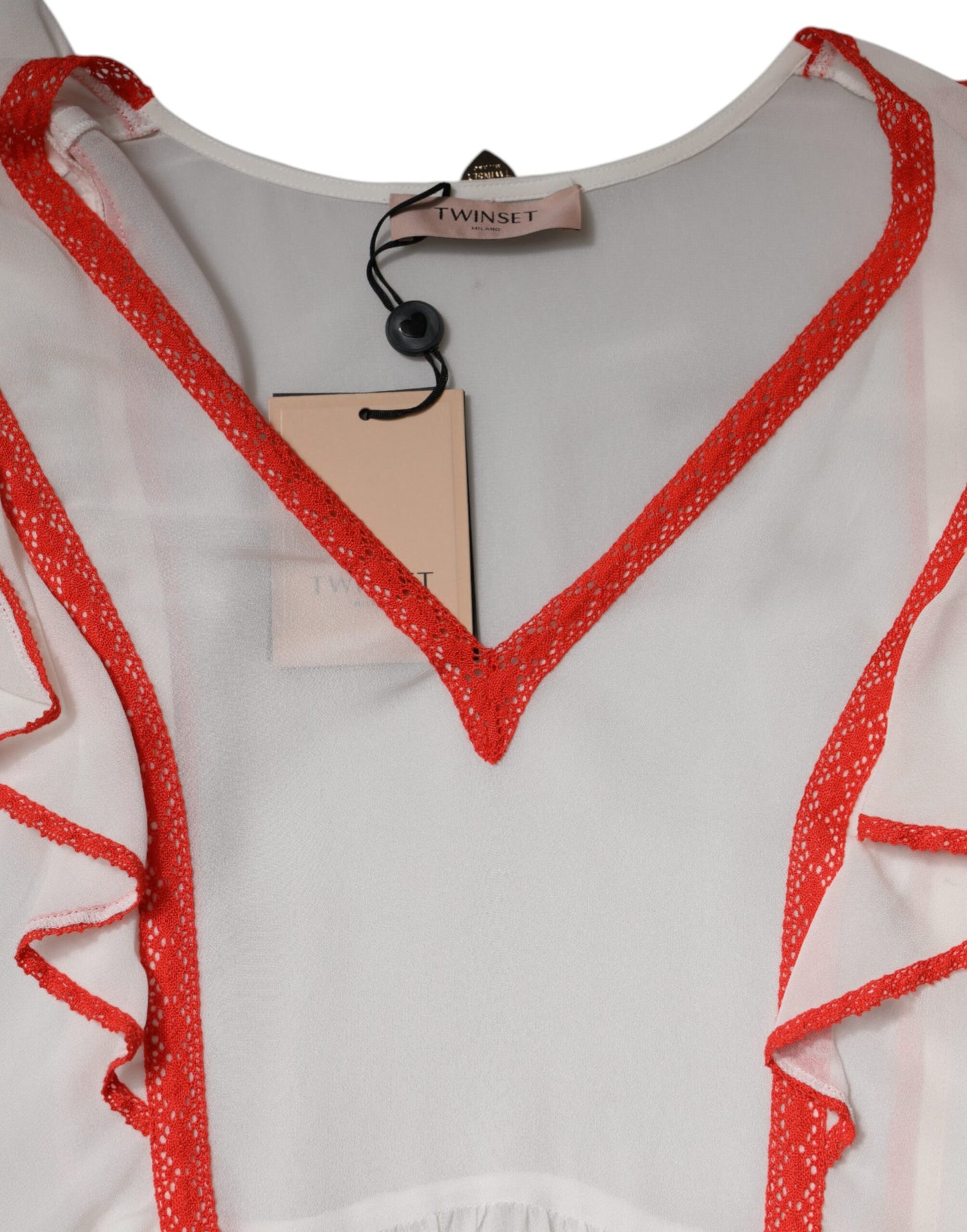 Twinset Weißes Minikleid aus Viskose mit Rüschenärmeln in A-Linie und Plissee