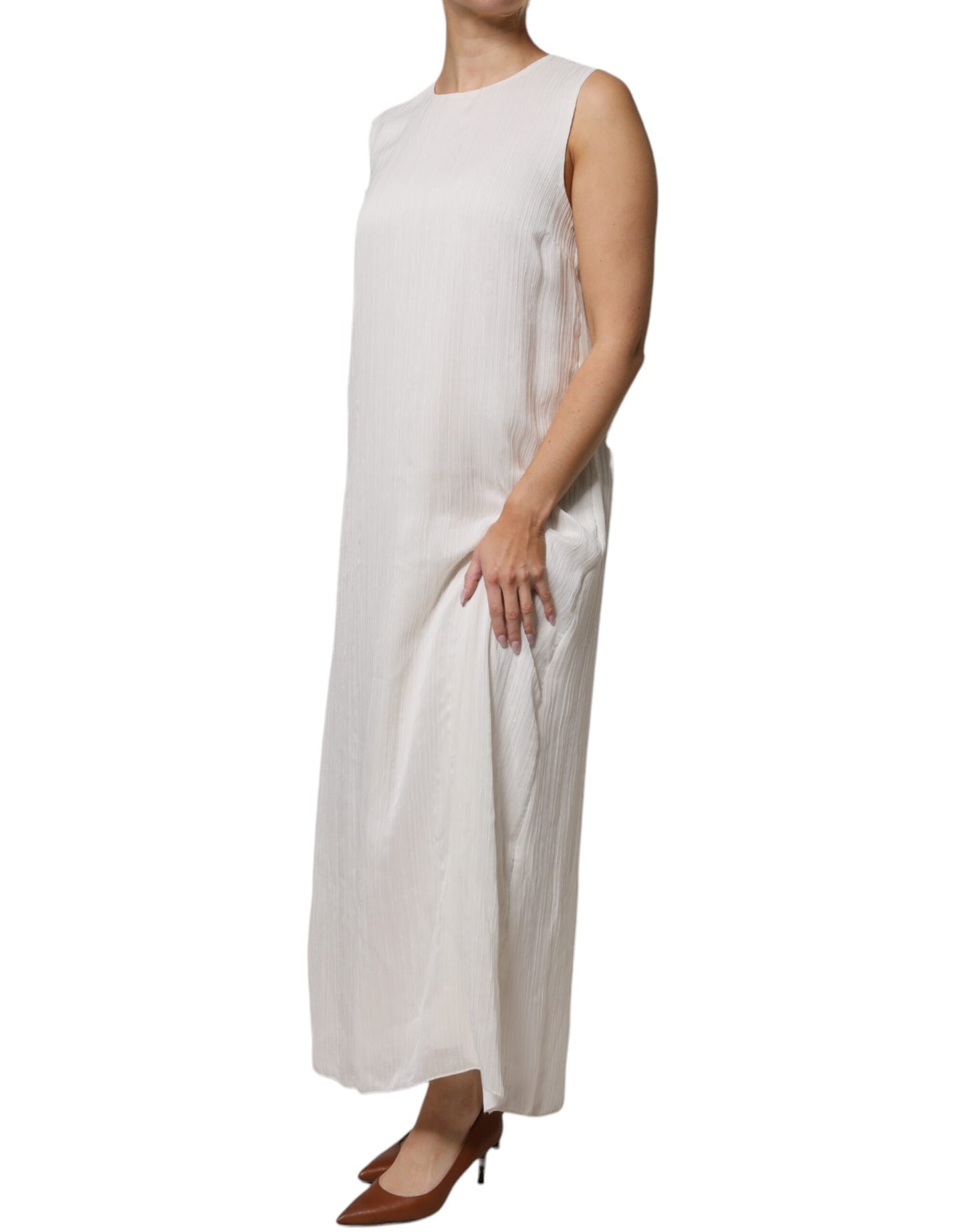 Peserico Weißes ärmelloses Rundhals-Shiftkleid Langes Maxikleid