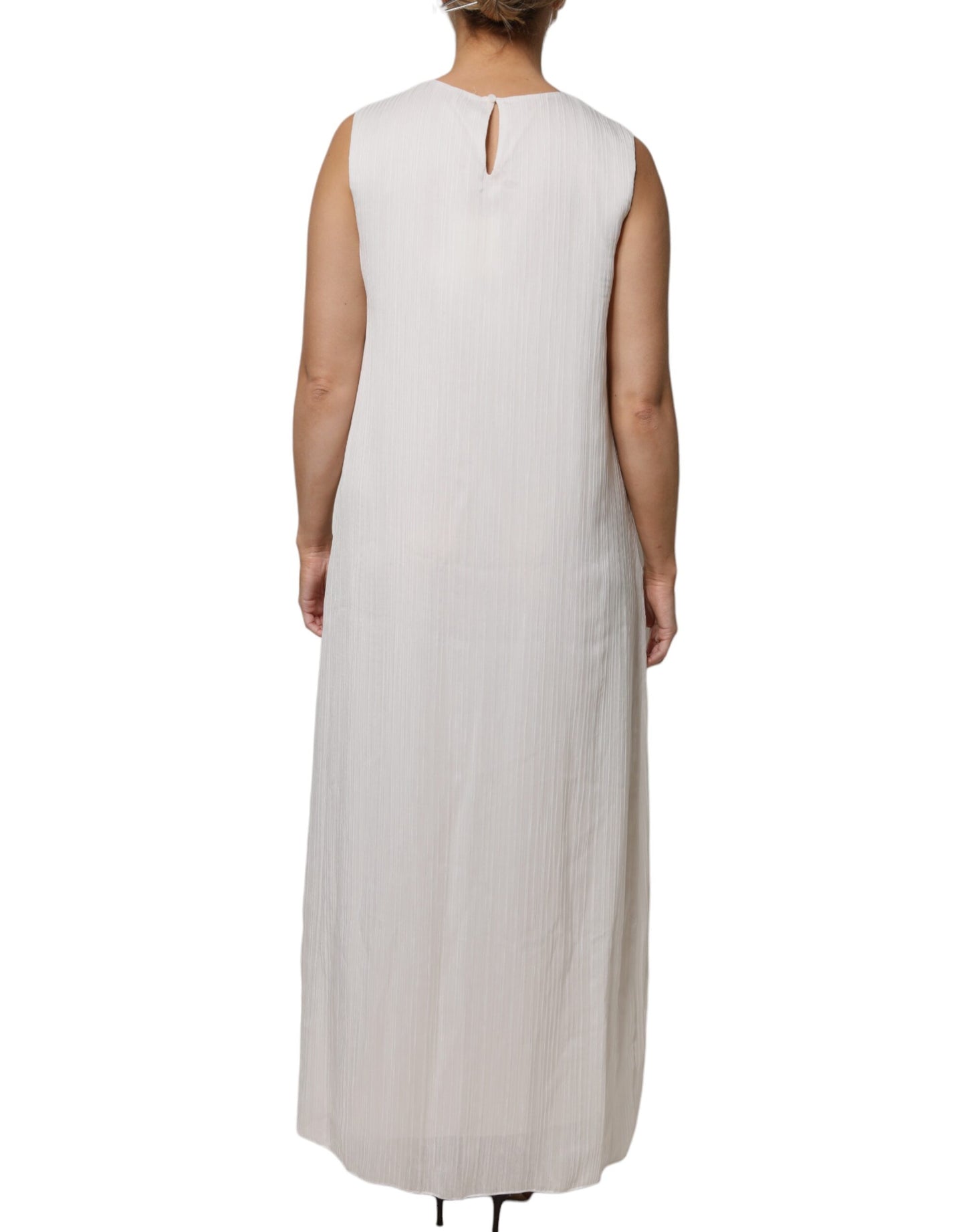 Peserico Weißes ärmelloses Rundhals-Shiftkleid Langes Maxikleid