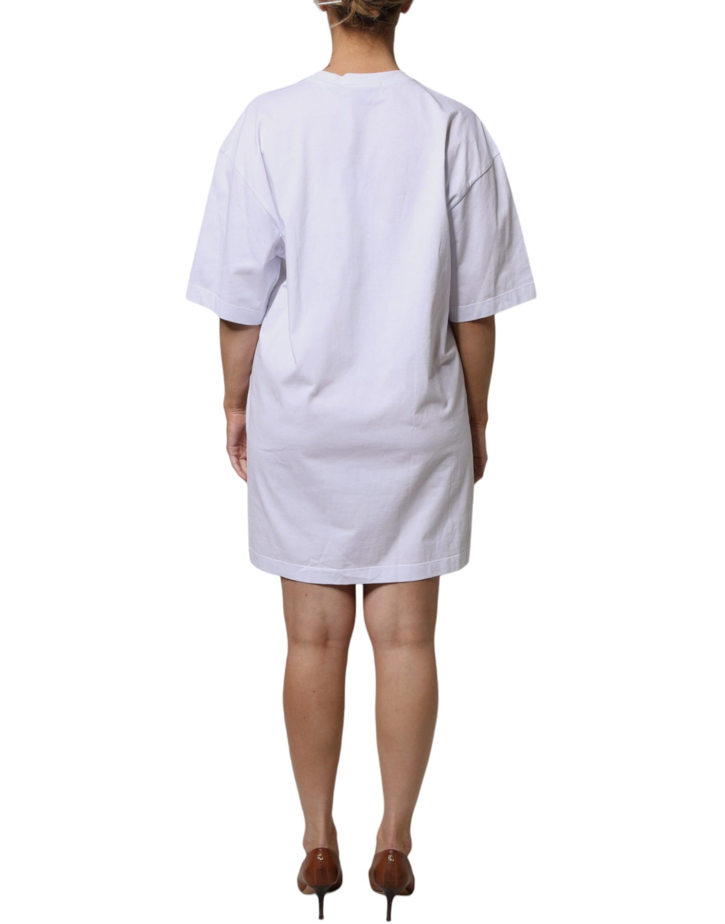 MSGM Weißes T-Shirt mit Logodruck aus Baumwolle und kurzen Ärmeln Minikleid