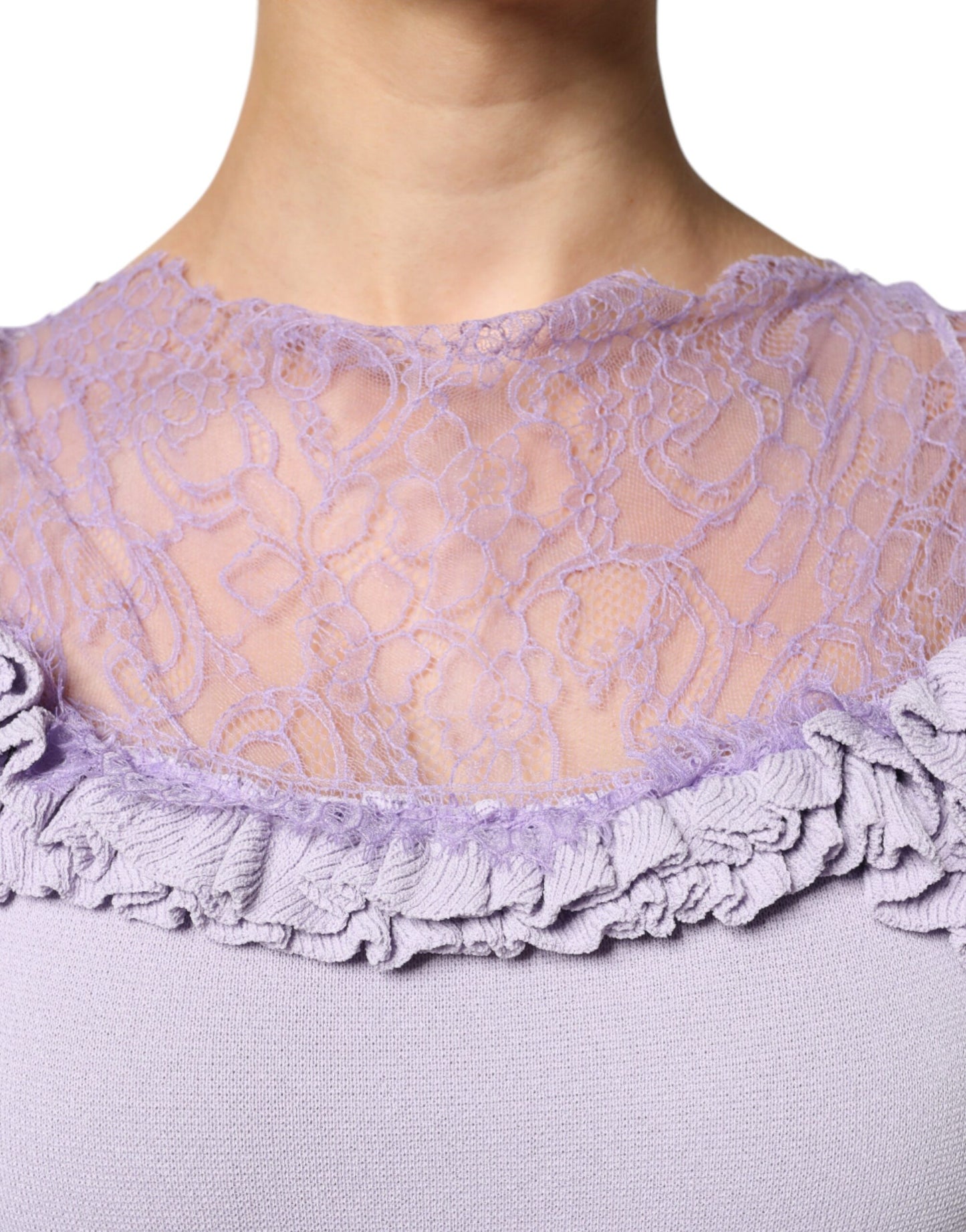 Blumarine Lila Kurzärmeliges Midikleid mit floralem Spitzenbesatz in A-Linie