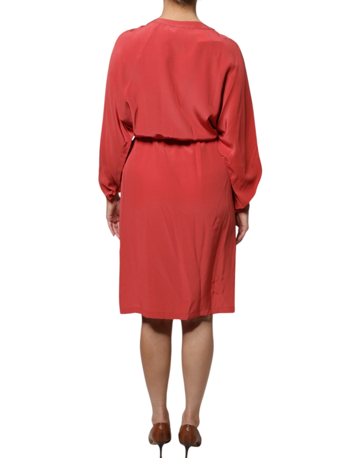 Peserico Rot Langärmeliges Kleid mit Bleistift und Tunnelzug