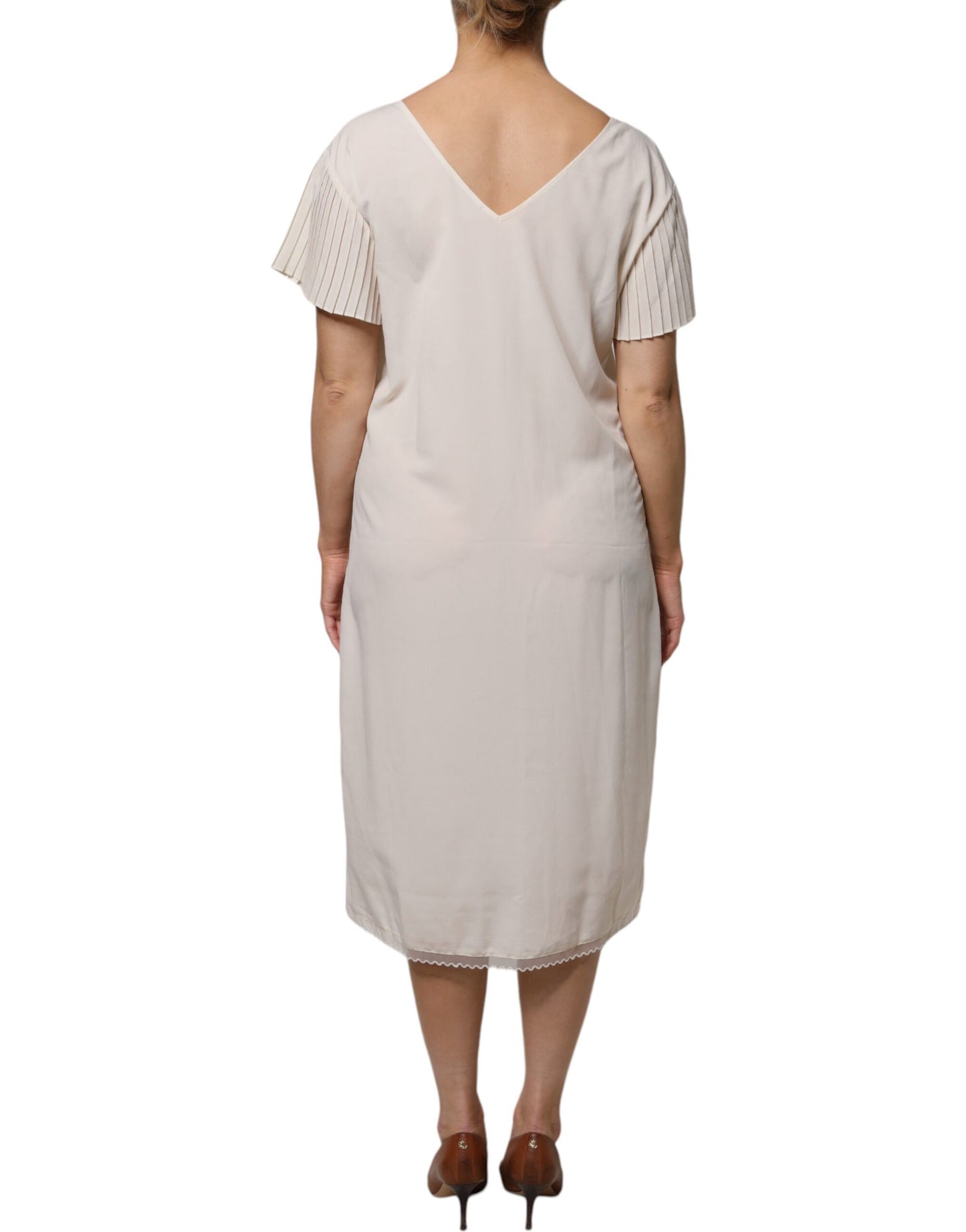 Peserico Weißes Midikleid mit kurzen Ärmeln und V-Ausschnitt