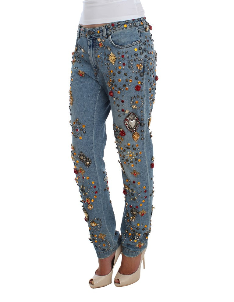 Dolce & Gabbana Crystal Roses Herz verschönert Jeans
