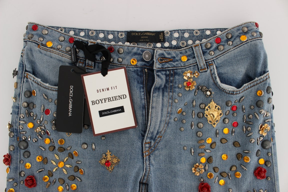 Dolce & Gabbana Crystal Roses Herz verschönert Jeans