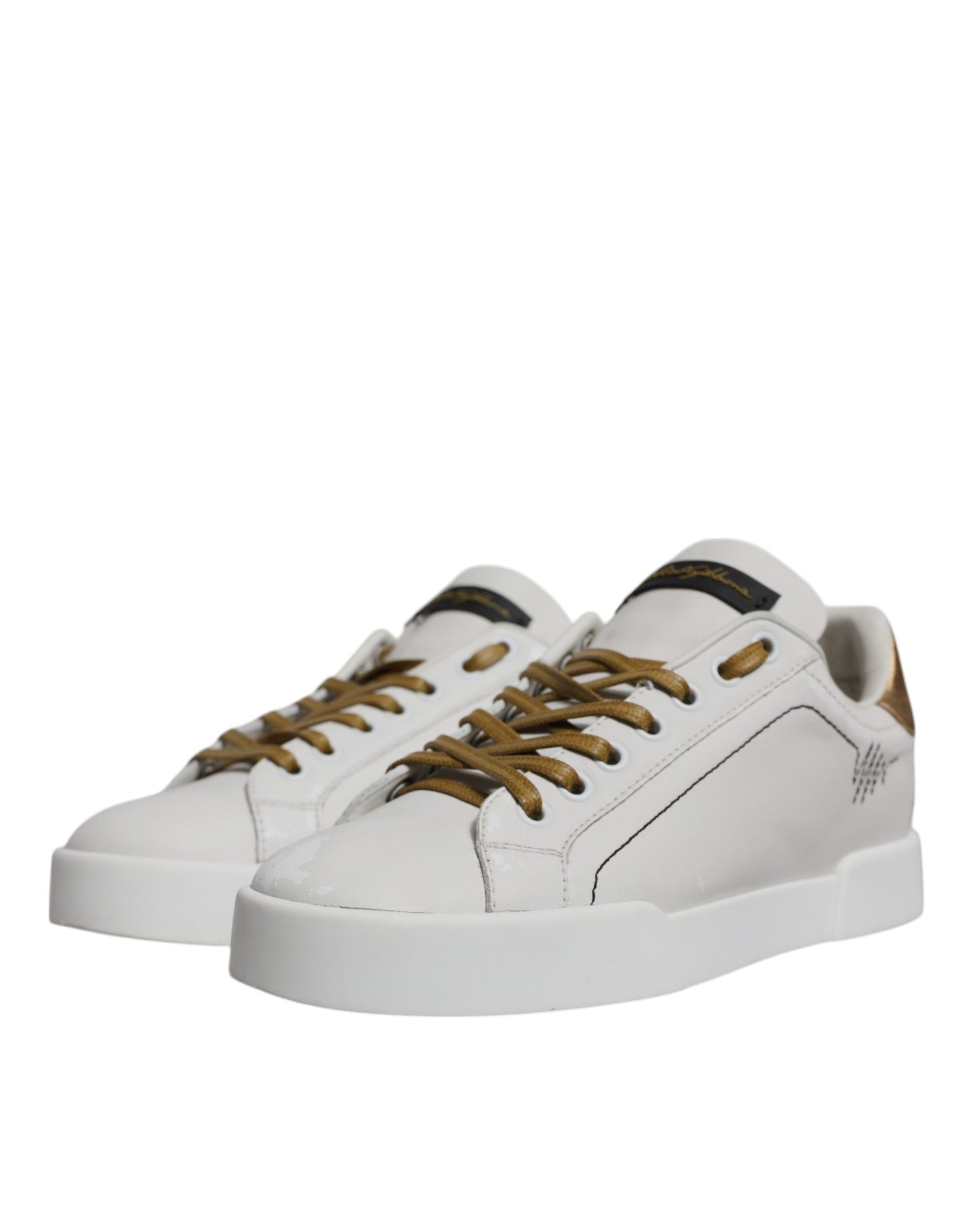 Dolce & Gabbana Weiß Gold Leder Low Top Sneakers Schuhe