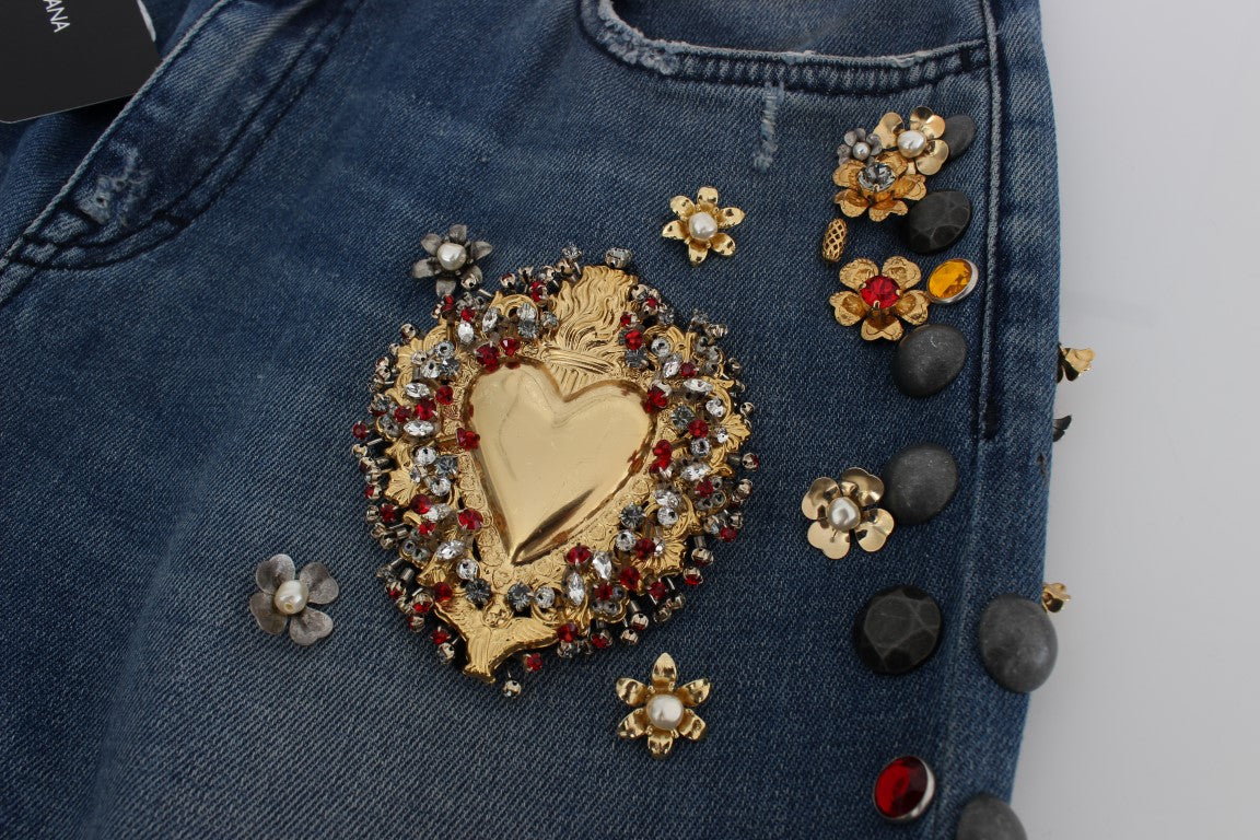 Dolce & Gabbana Crystal Roses Herz verschönert Jeans
