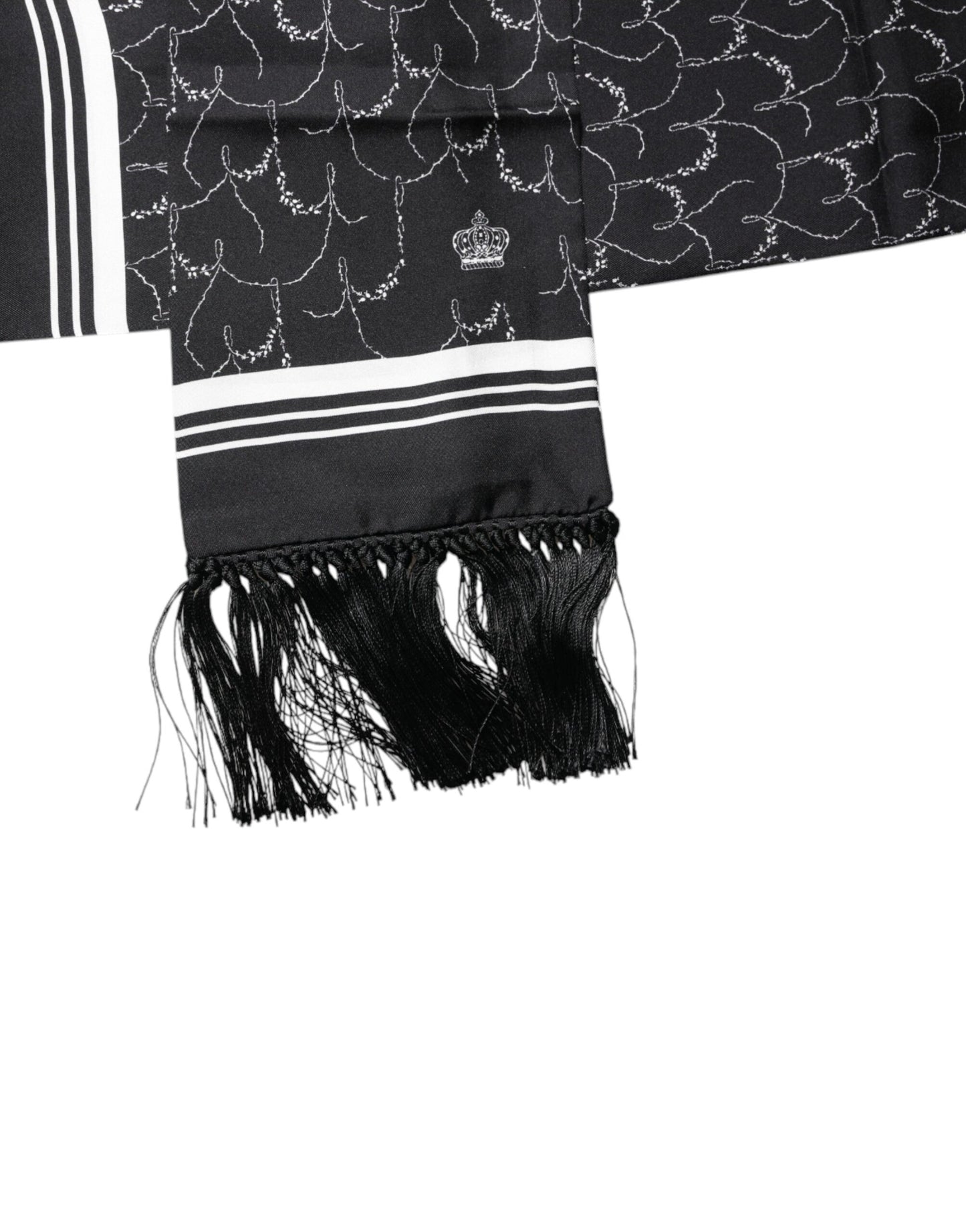 Dolce & Gabbana Schwarzer gemusterter Schal mit dünnen Fransen