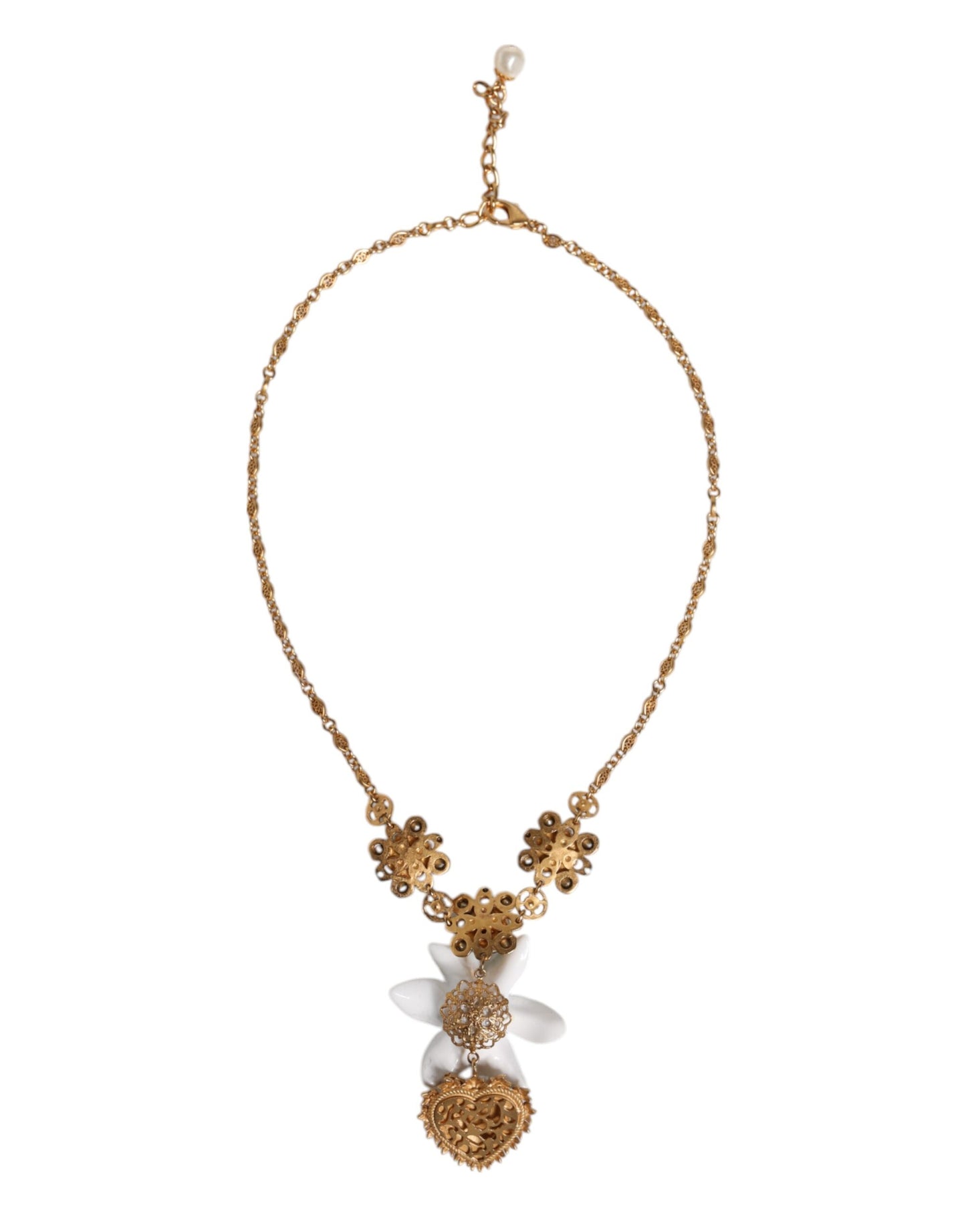 Dolce & Gabbana Gold Messing Lilie Kristall Heiliges Herz Anhänger Halskette