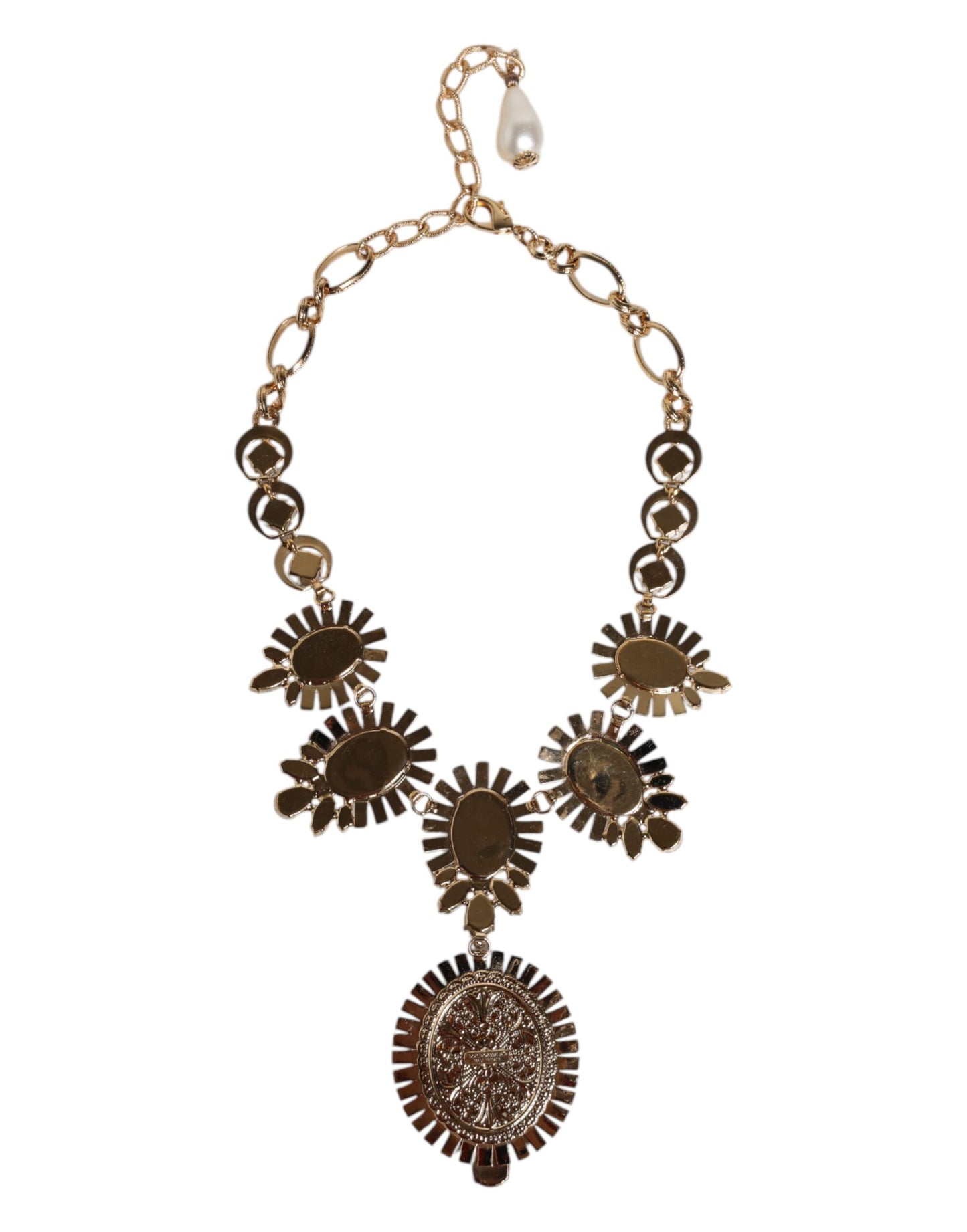 Dolce & Gabbana Gold Messing Pietre Oval Kristall verschönert Halskette