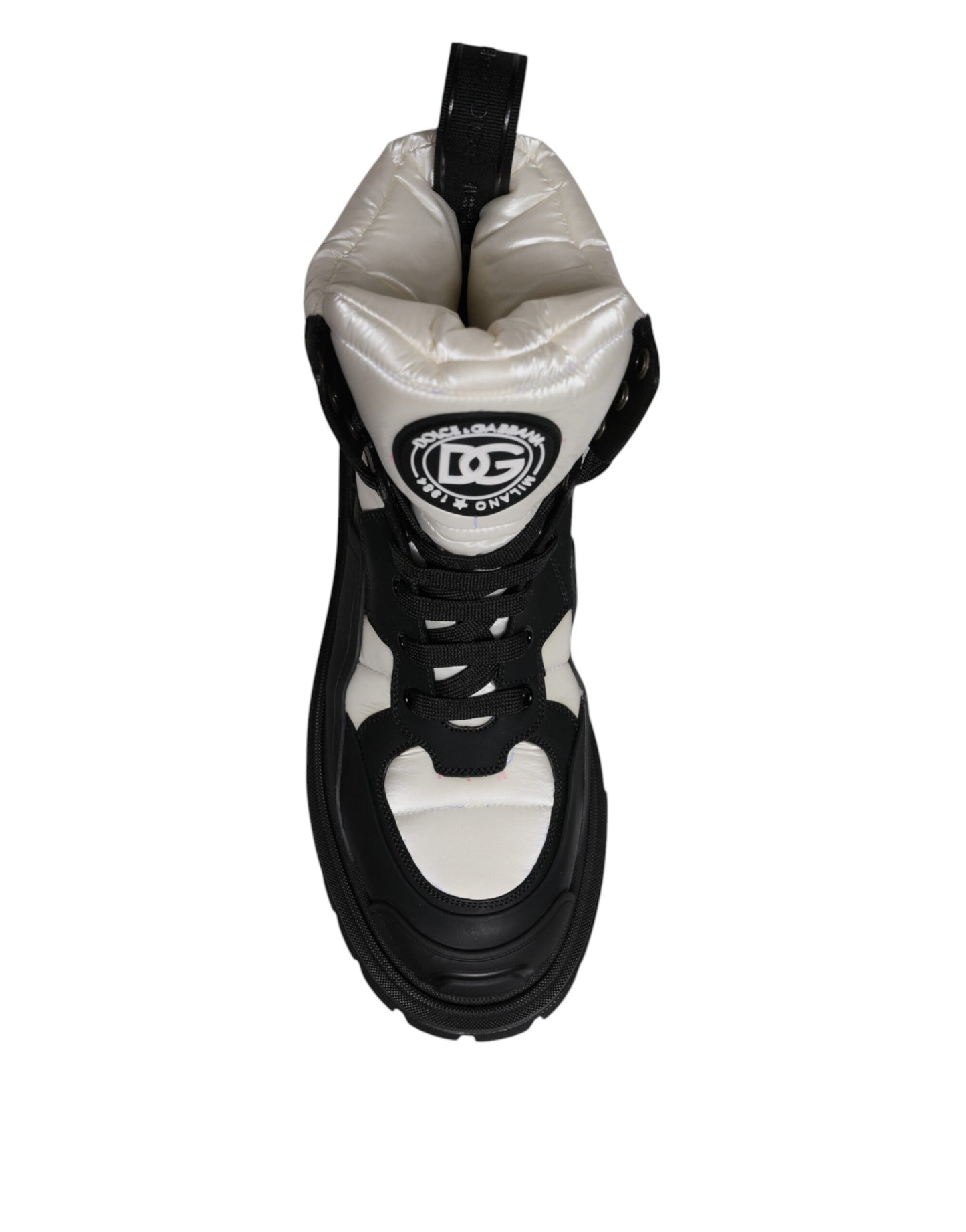 Dolce & Gabbana Schwarz Weiß Gepolsterte Mid Calf Lace Up Stiefel Schuhe