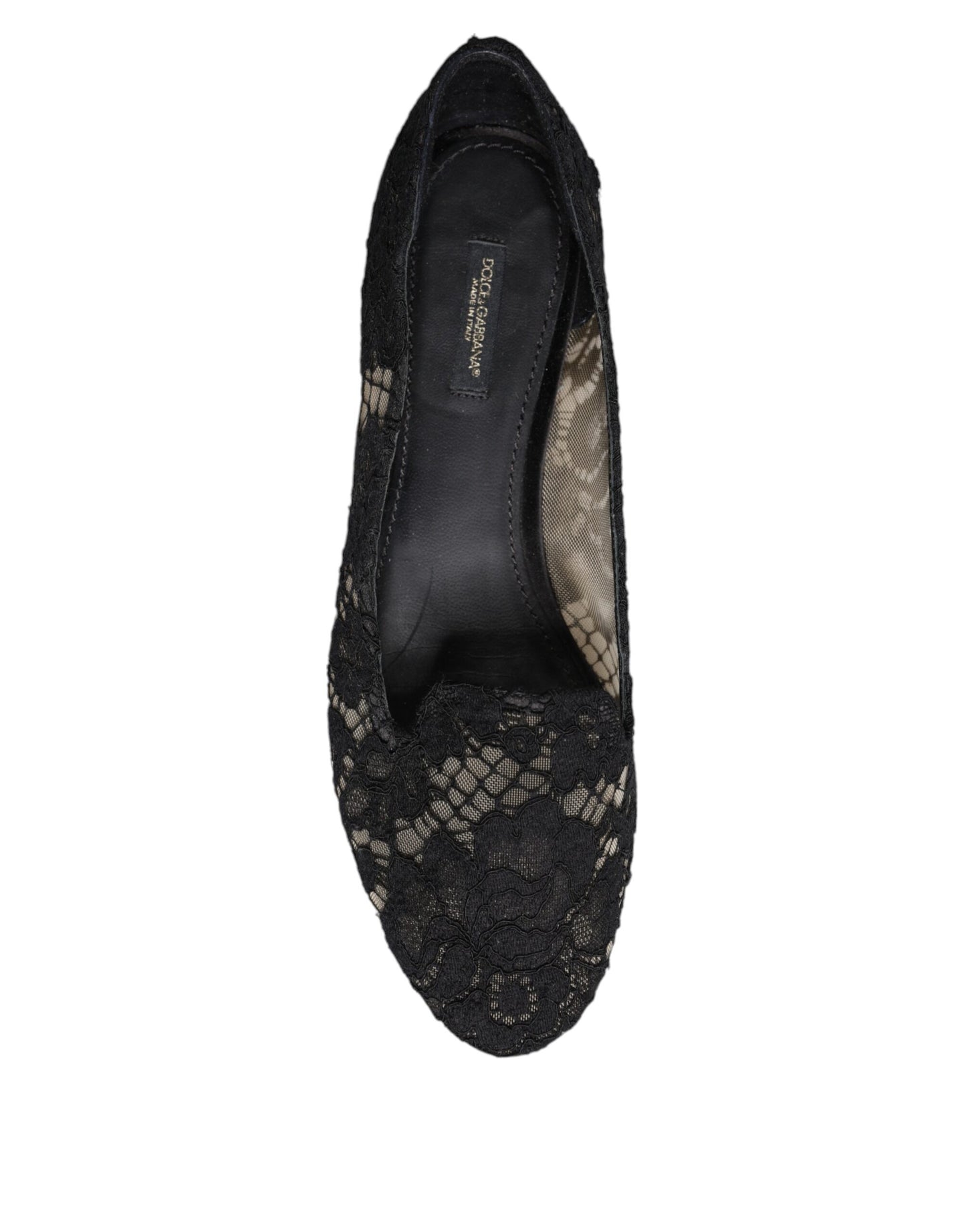 Dolce & Gabbana Schwarz Taormina Spitze Slip On Flats Schuhe
