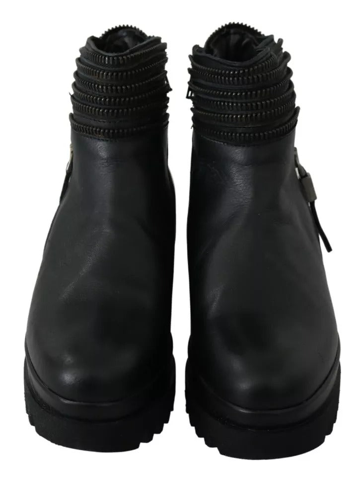 Ovyé Schwarz Leder Reißverschluss Stiefeletten Schuhe