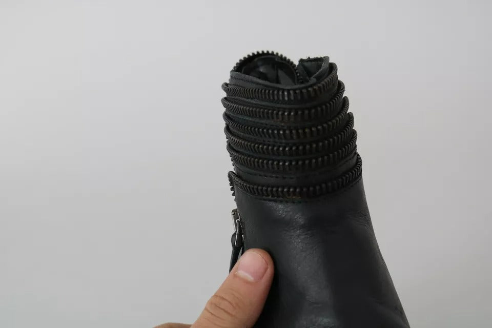 Ovyé Schwarz Leder Reißverschluss Stiefeletten Schuhe
