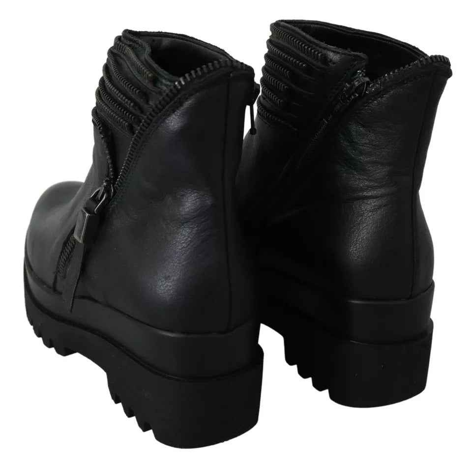 Ovyé Schwarz Leder Reißverschluss Stiefeletten Schuhe