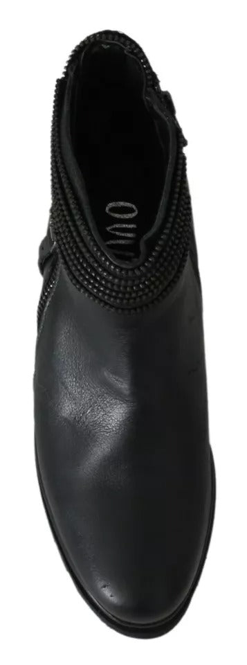 Ovyé Schwarz Leder Reißverschluss Stiefeletten Schuhe