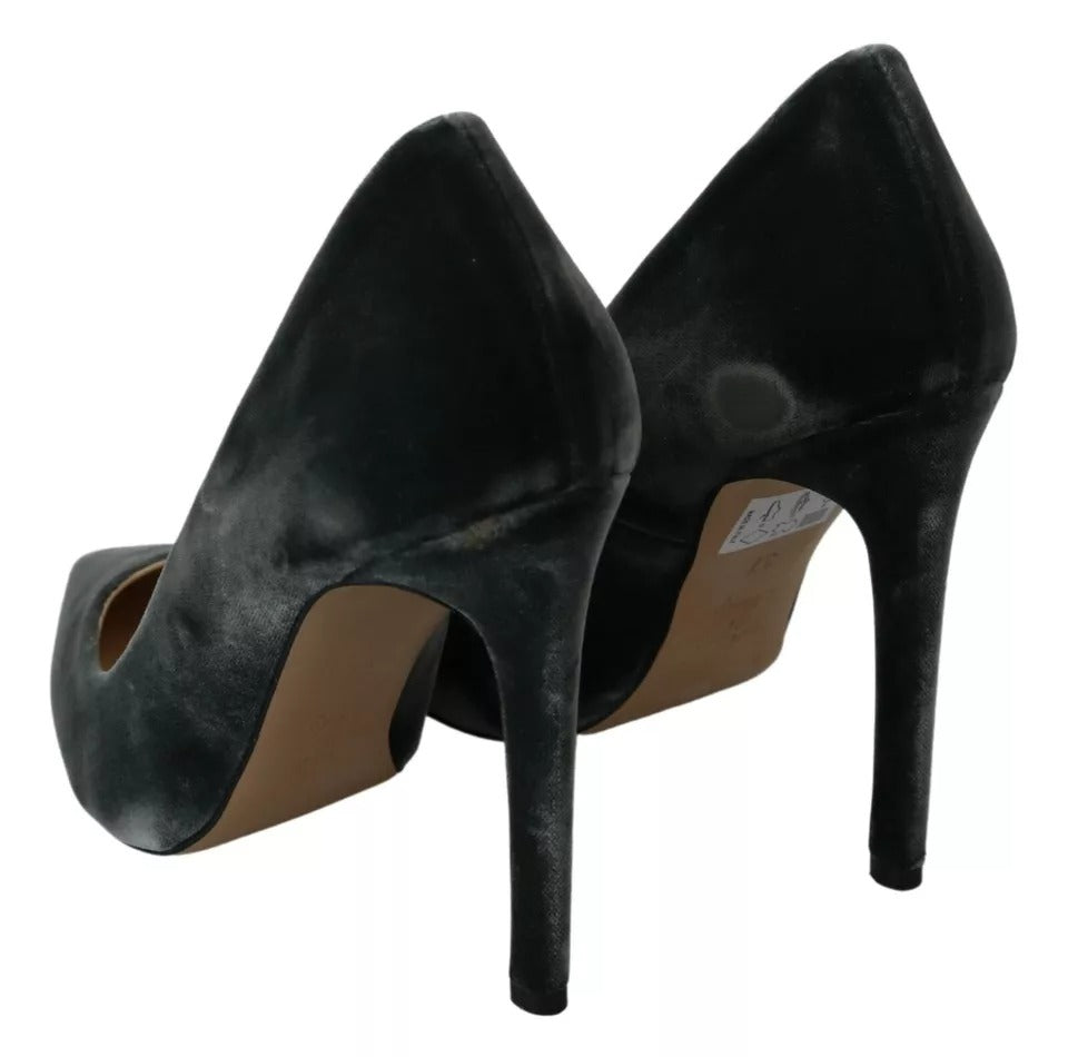 Ovyé Graue Samt Kleid Stiletto Pumps Schuhe