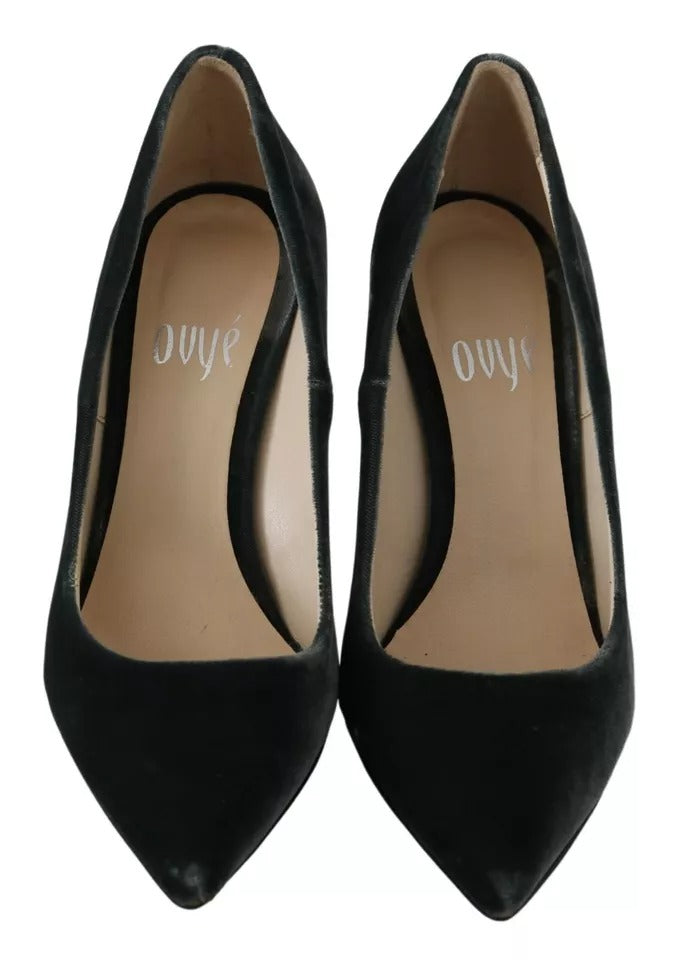 Ovyé Graue Samt Kleid Stiletto Pumps Schuhe