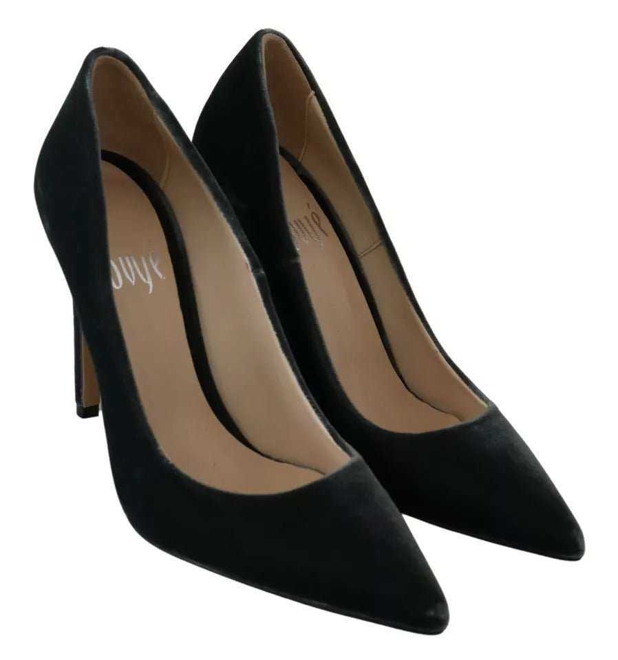 Ovyé Graue Samt Kleid Stiletto Pumps Schuhe