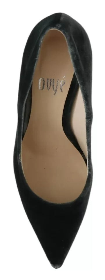 Ovyé Graue Samt Kleid Stiletto Pumps Schuhe