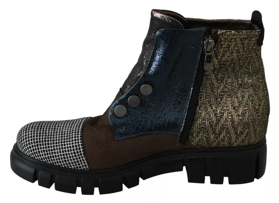 EBARRITO Multicolor Leder Wildleder Reißverschluß Stiefeletten Schuhe
