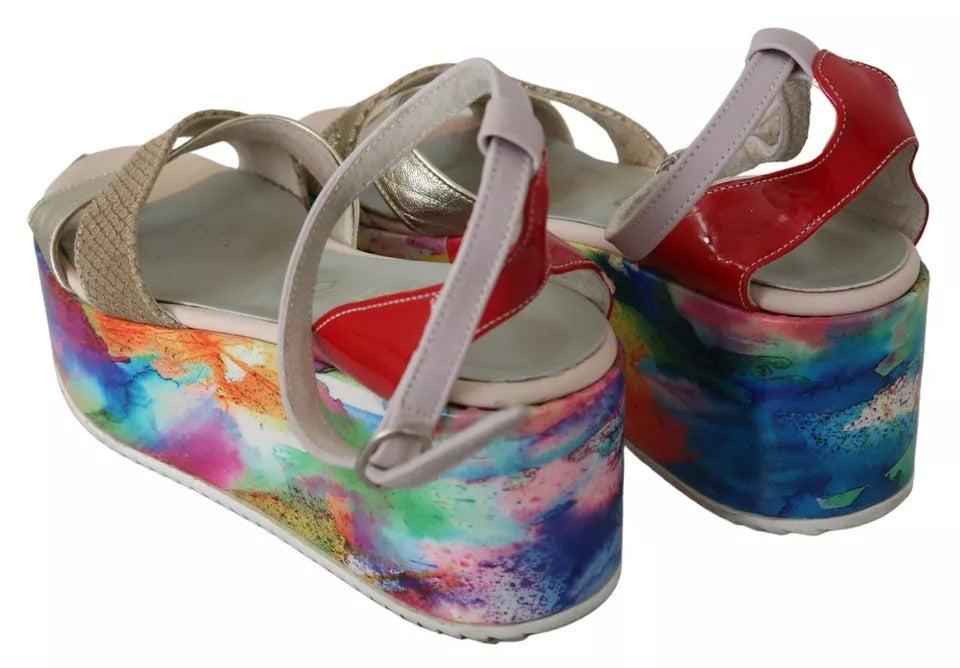 EBARRITO Multicolor Leder Knöchelriemen Keilabsatz Sandalen Schuhe
