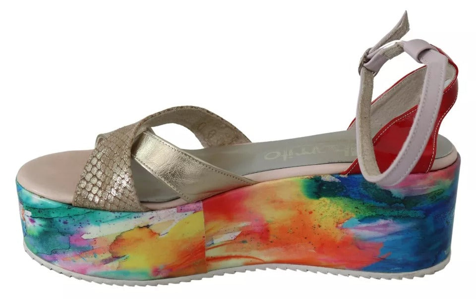 EBARRITO Multicolor Leder Knöchelriemen Keilabsatz Sandalen Schuhe