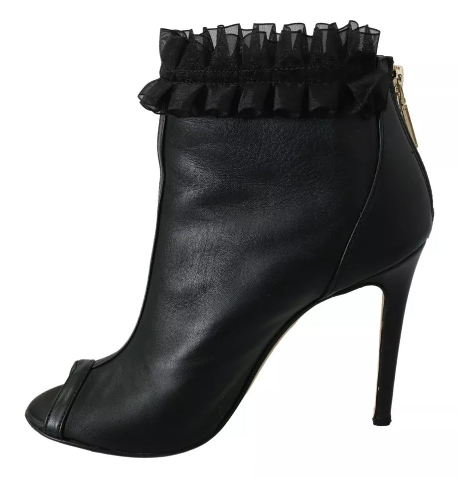 Mangano Schwarz Leder Mesh Stiletto High Heels Peep Toe Stiefel Schuhe