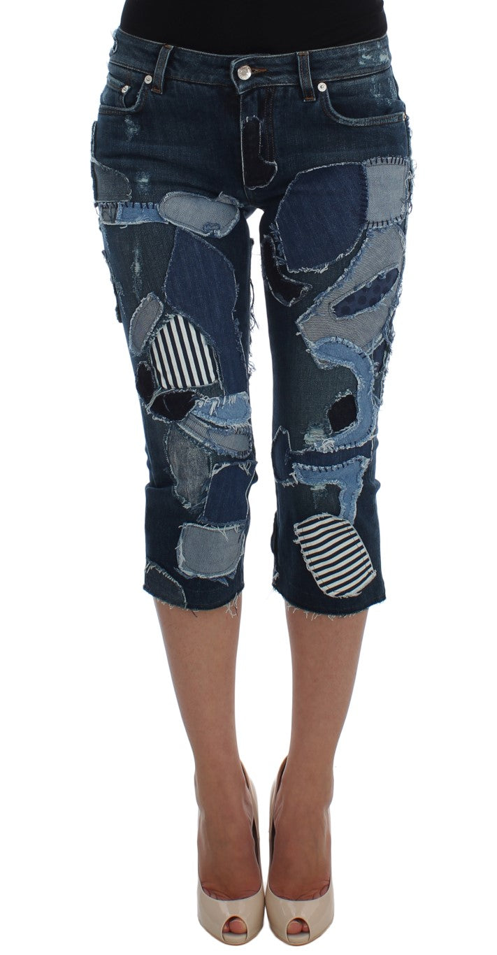 Dolce & Gabbana Blaue Patchwork Jeans-Shorts aus Stretch