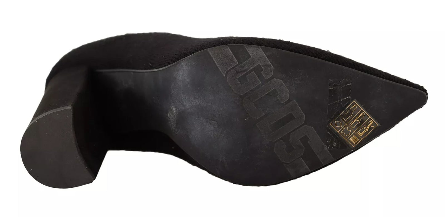 GCDS Schwarzes Wildleder Logo Socken Block Heel Stiefeletten Schuhe