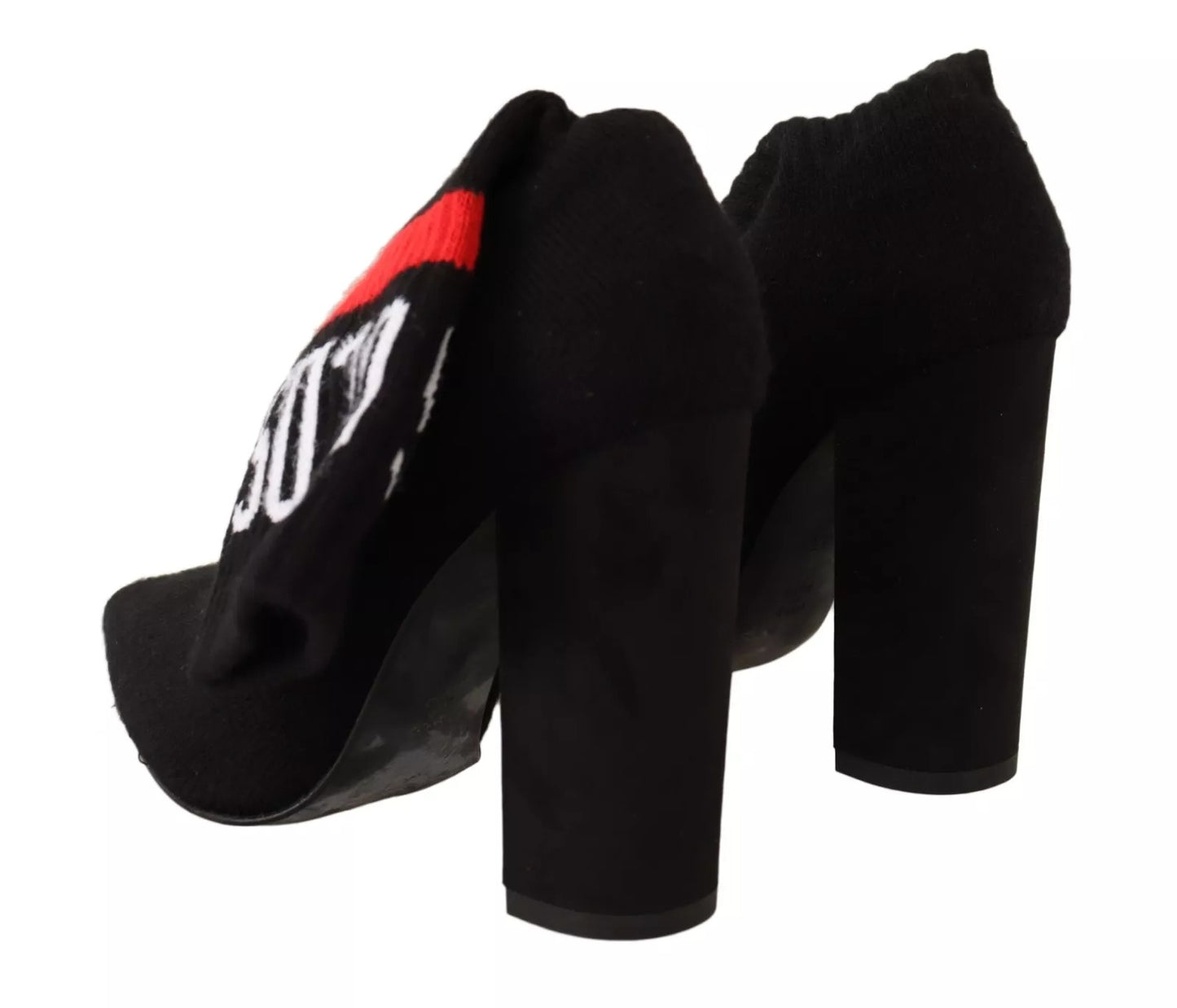 GCDS Schwarzes Wildleder Logo Socken Block Heel Stiefeletten Schuhe