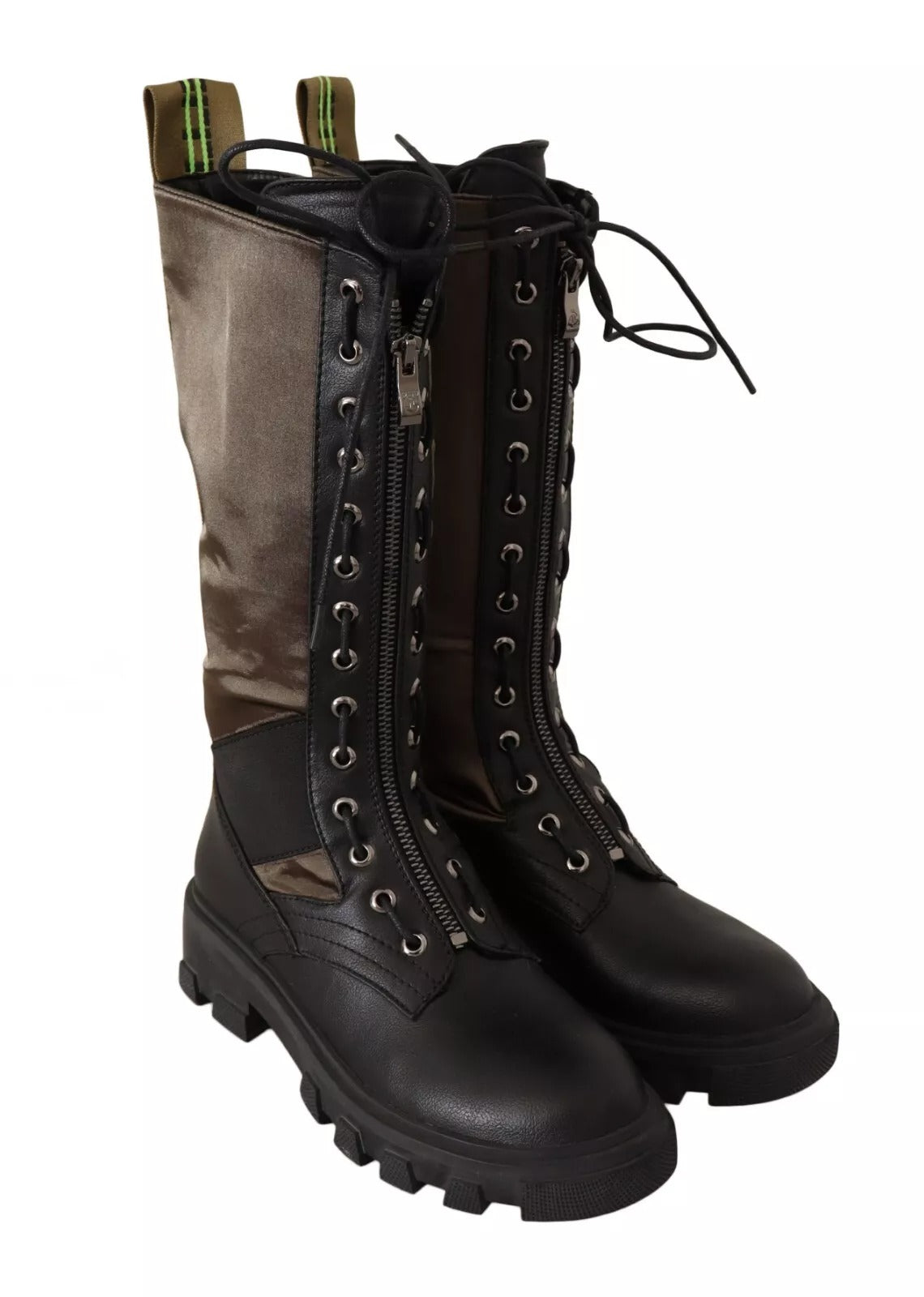 Gaelle Schwarz Grün Hohe Kampfstiefel Schnürschuhe Militärschuhe