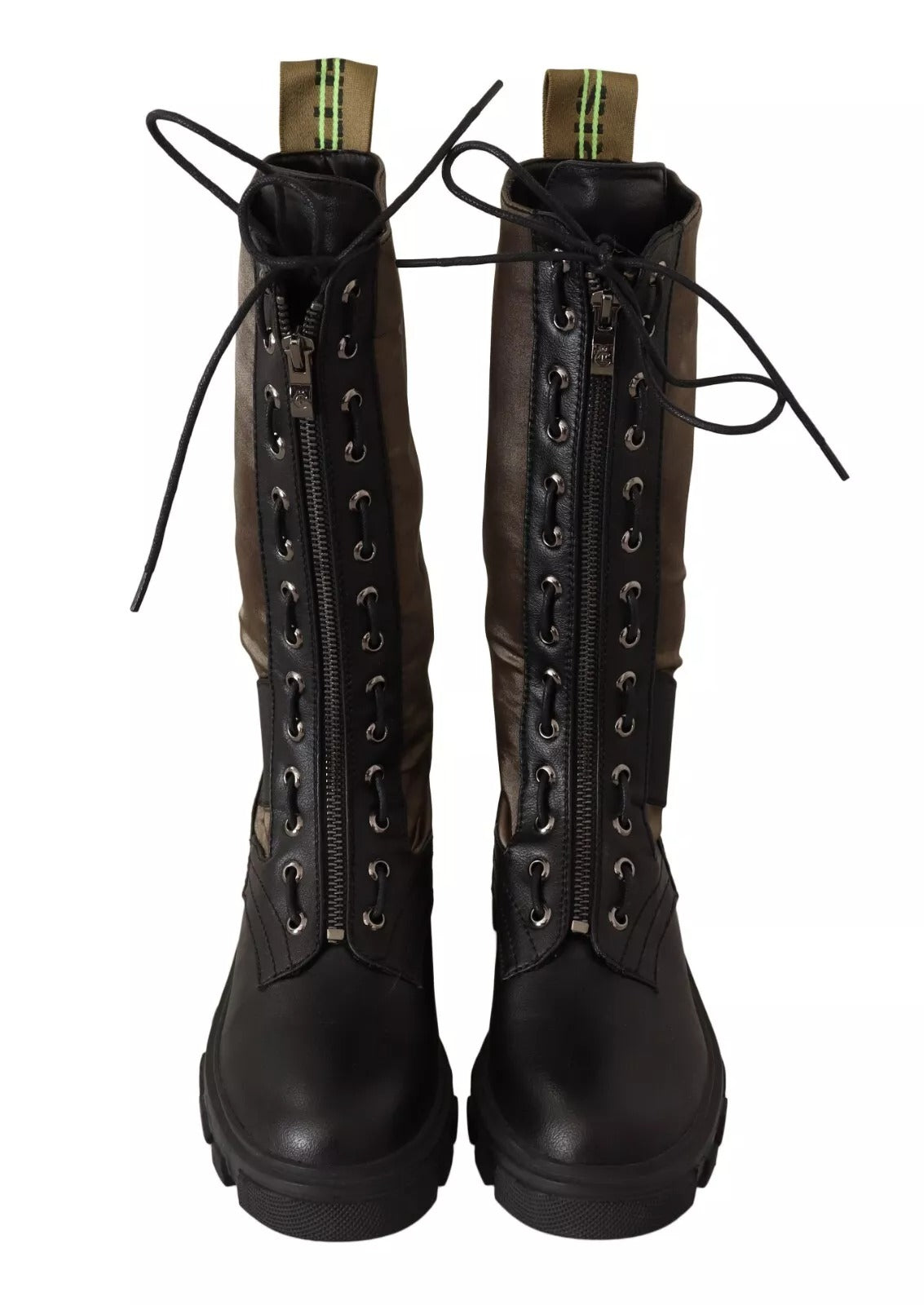 Gaelle Schwarz Grün Hohe Kampfstiefel Schnürschuhe Militärschuhe