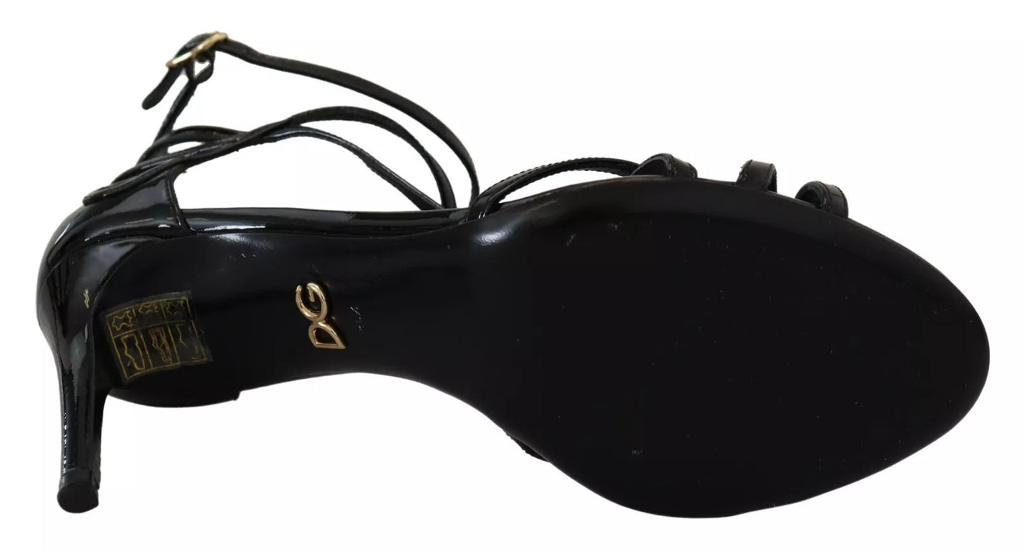 Dolce & Gabbana Schwarz Leder Stiletto Heels Sandalen Schuhe