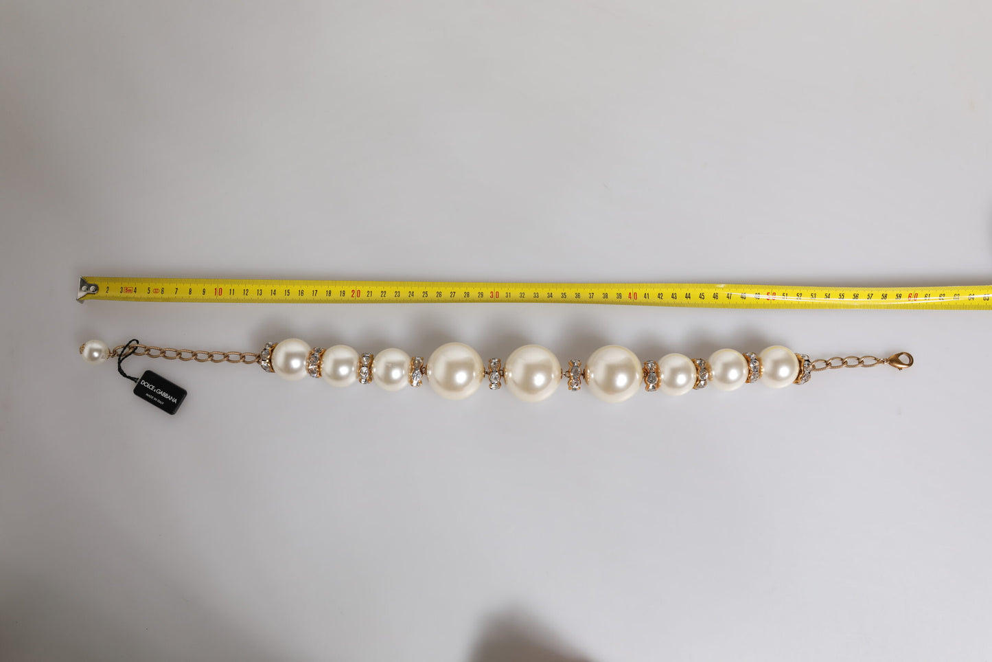 Dolce & Gabbana Weiße Maxi Faux Perlen Perlen Kristalle Gold Kette Halskette