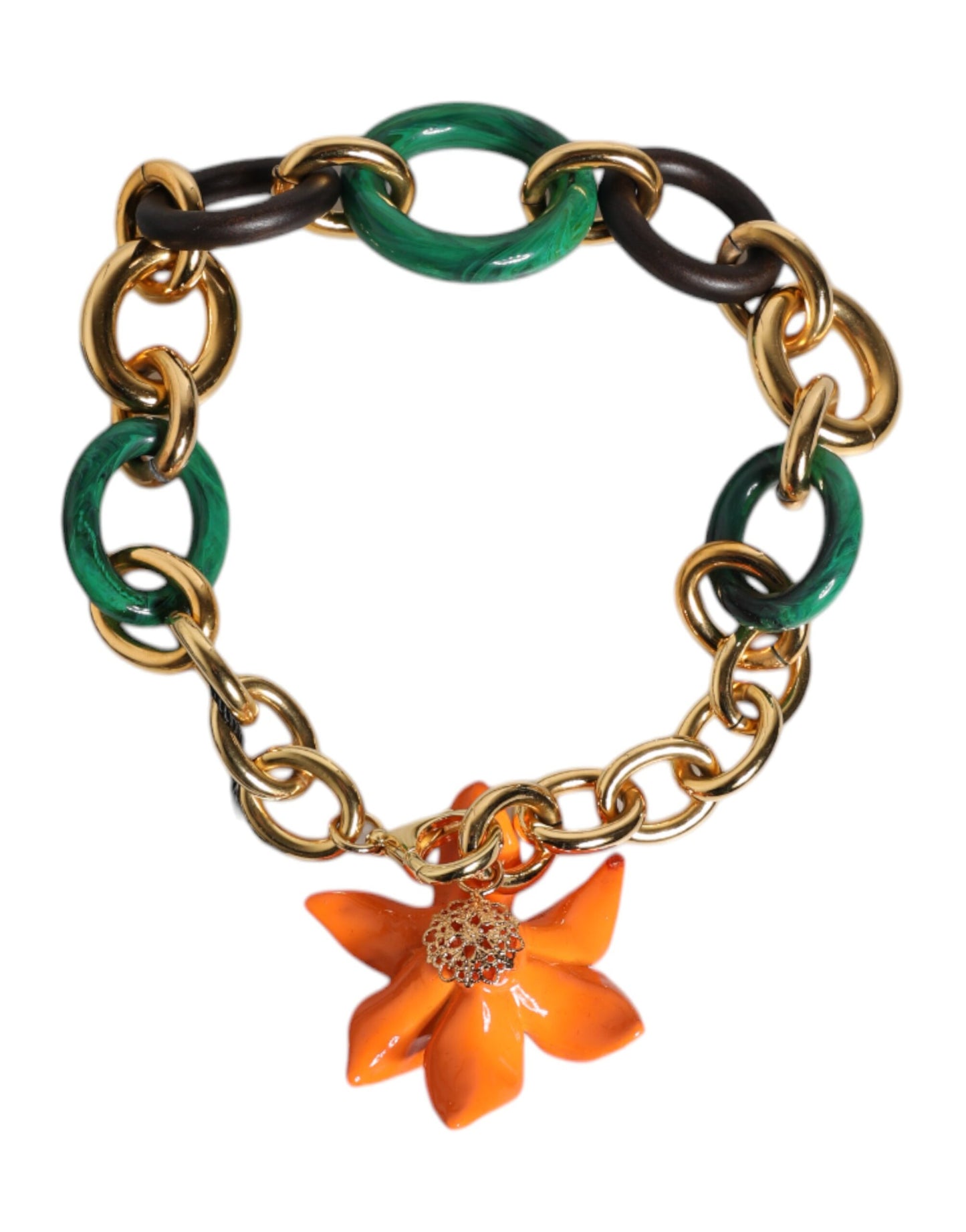 Dolce & Gabbana Multicolor Gold Messing Orange Lily Floral Kette Halskette