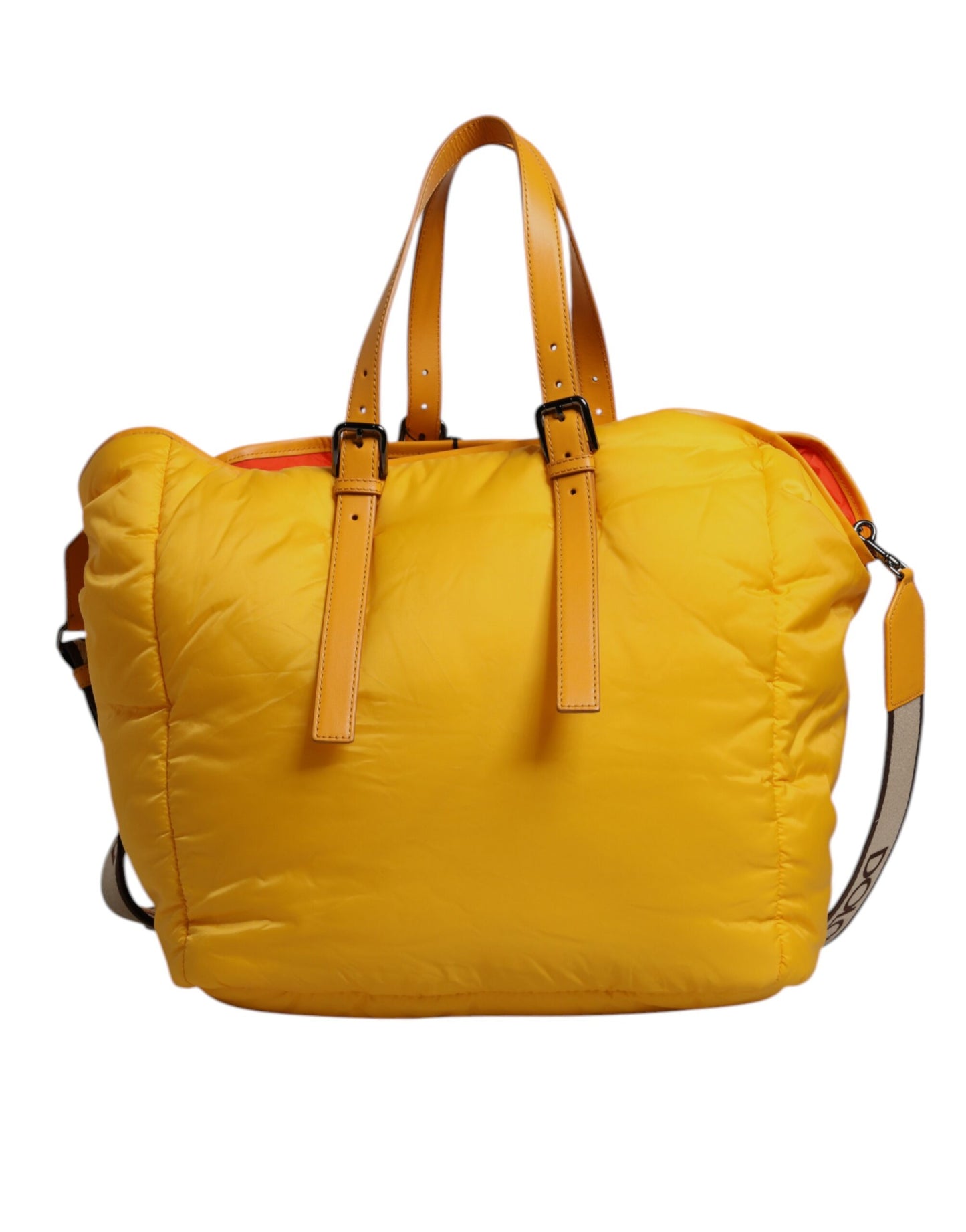 Dolce & Gabbana Gelbe Orange Nylon Logo Plaque Hand Schulter Duffle Bag