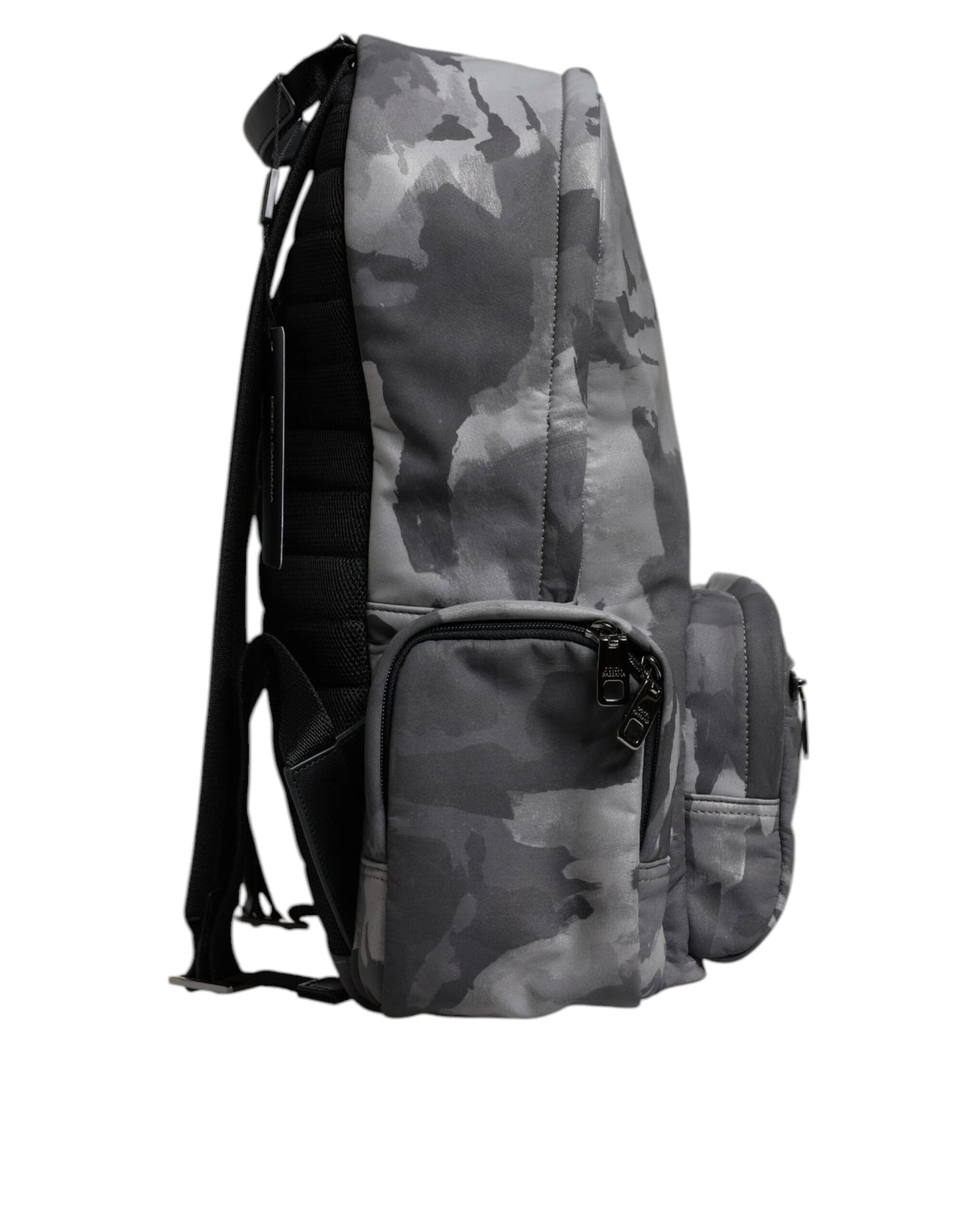 Dolce & Gabbana Graue Baumwolle Camouflage Logo Plaque Rucksack Tasche