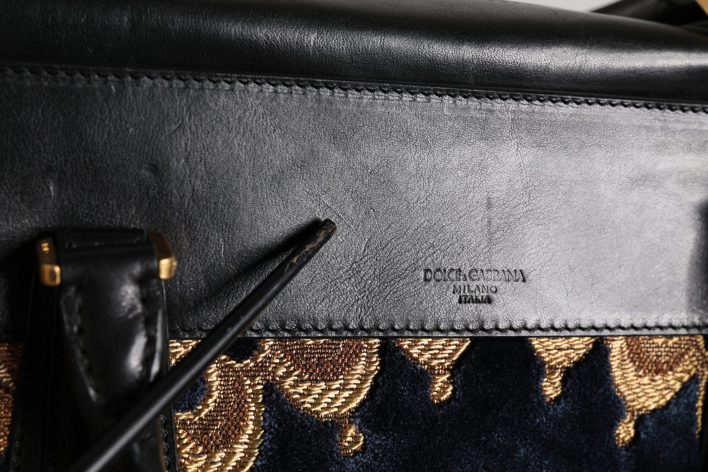 Dolce & Gabbana Schwarze Jacquard-Handtasche mit Blumenmuster Umhängetasche