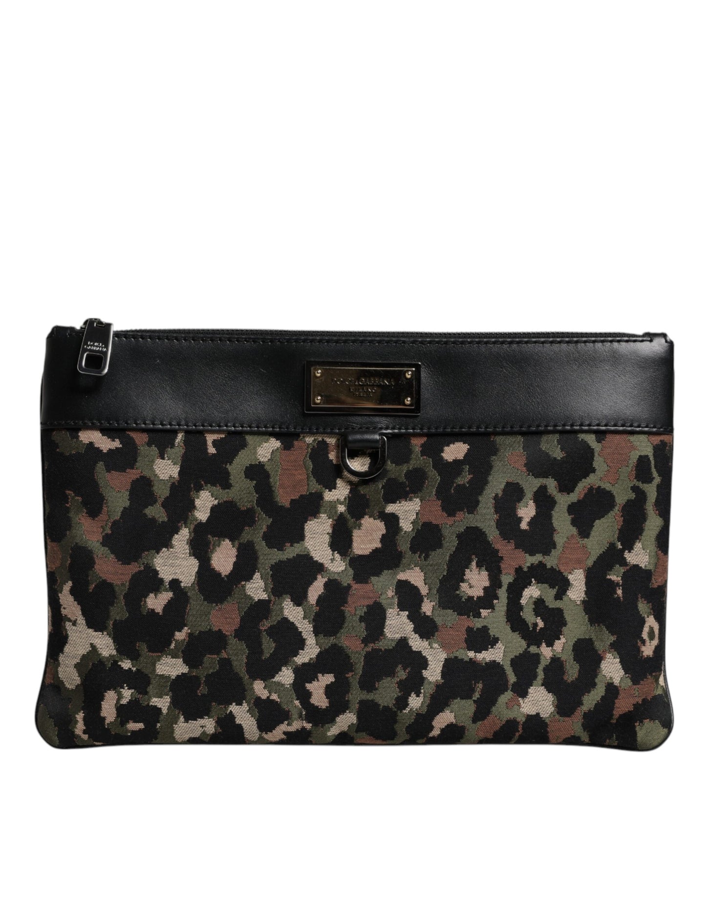 Dolce & Gabbana Multicolor Leopard Jacquard Print Logo Plaque Pouch Tasche