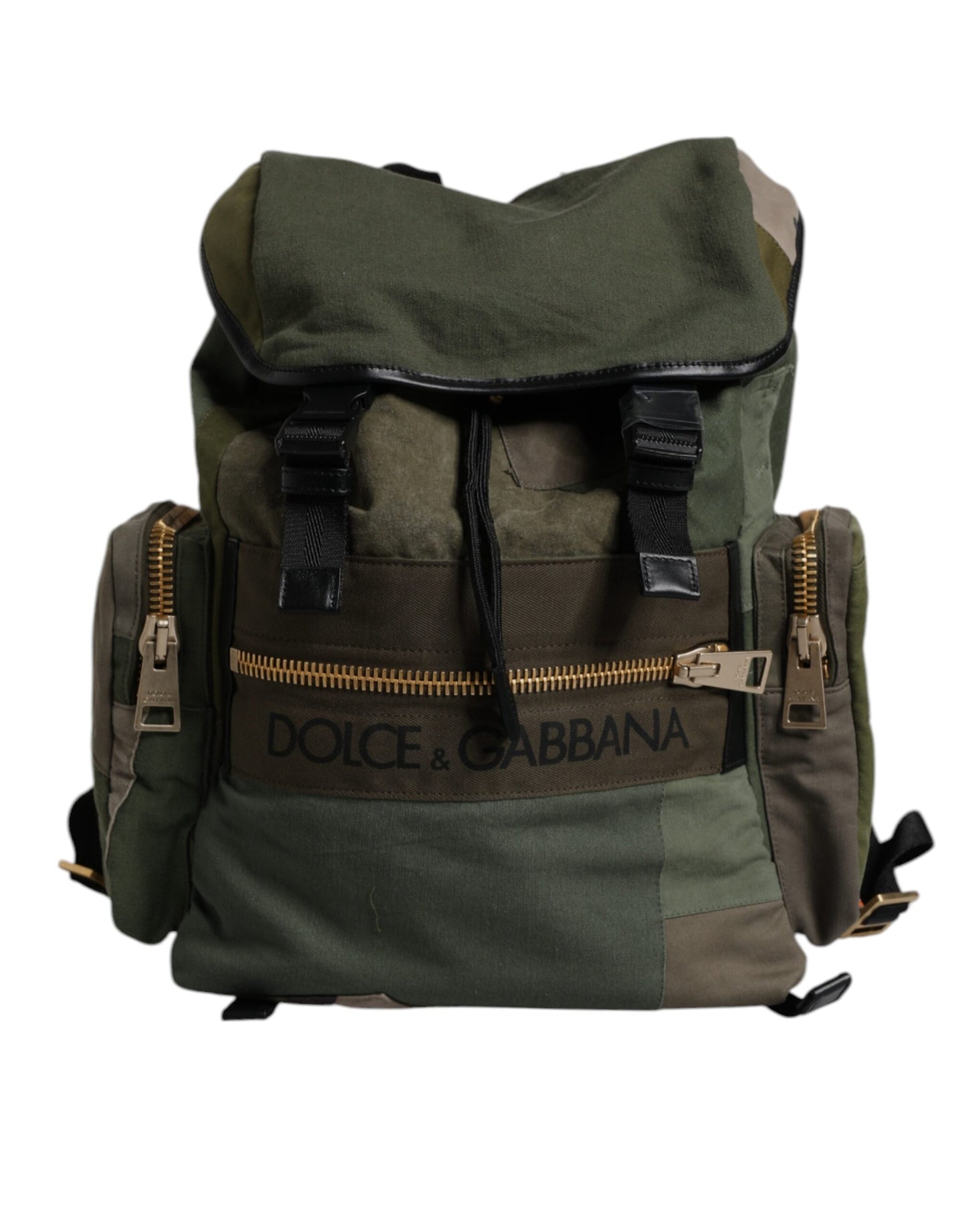 Dolce & Gabbana Militärgrünes Patchwork Schulrucksack Tasche