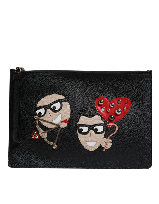 Dolce & Gabbana Schwarze #DGFamily verschönerte Leder Clutch Tasche