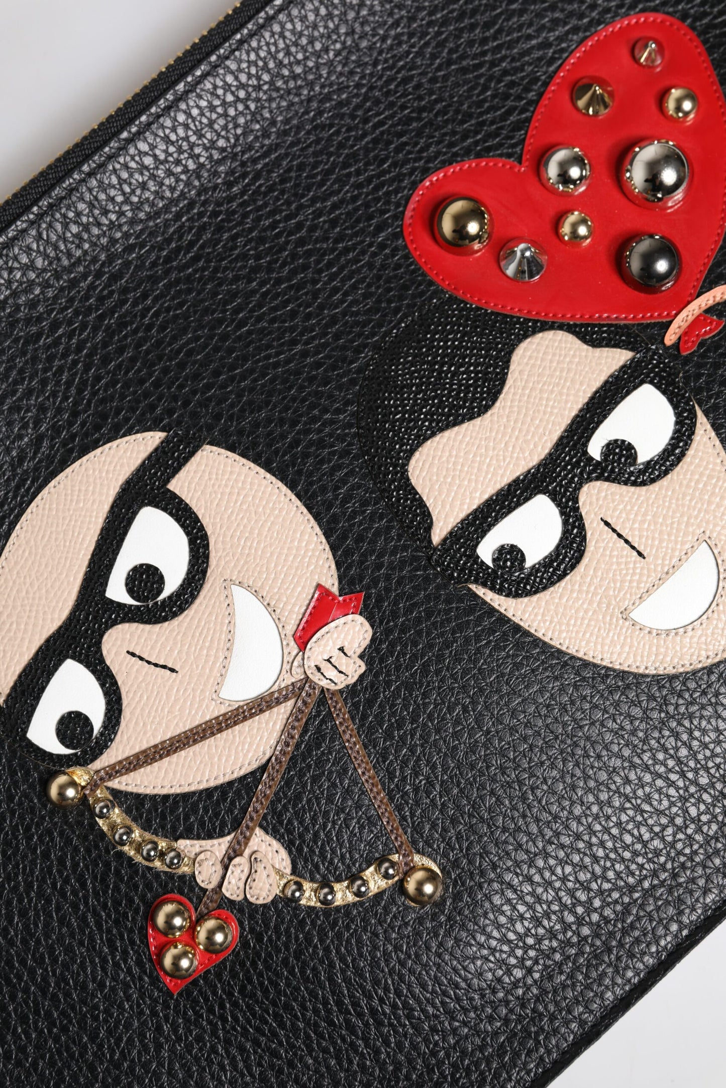 Dolce & Gabbana Schwarze #DGFamily verschönerte Leder Clutch Tasche