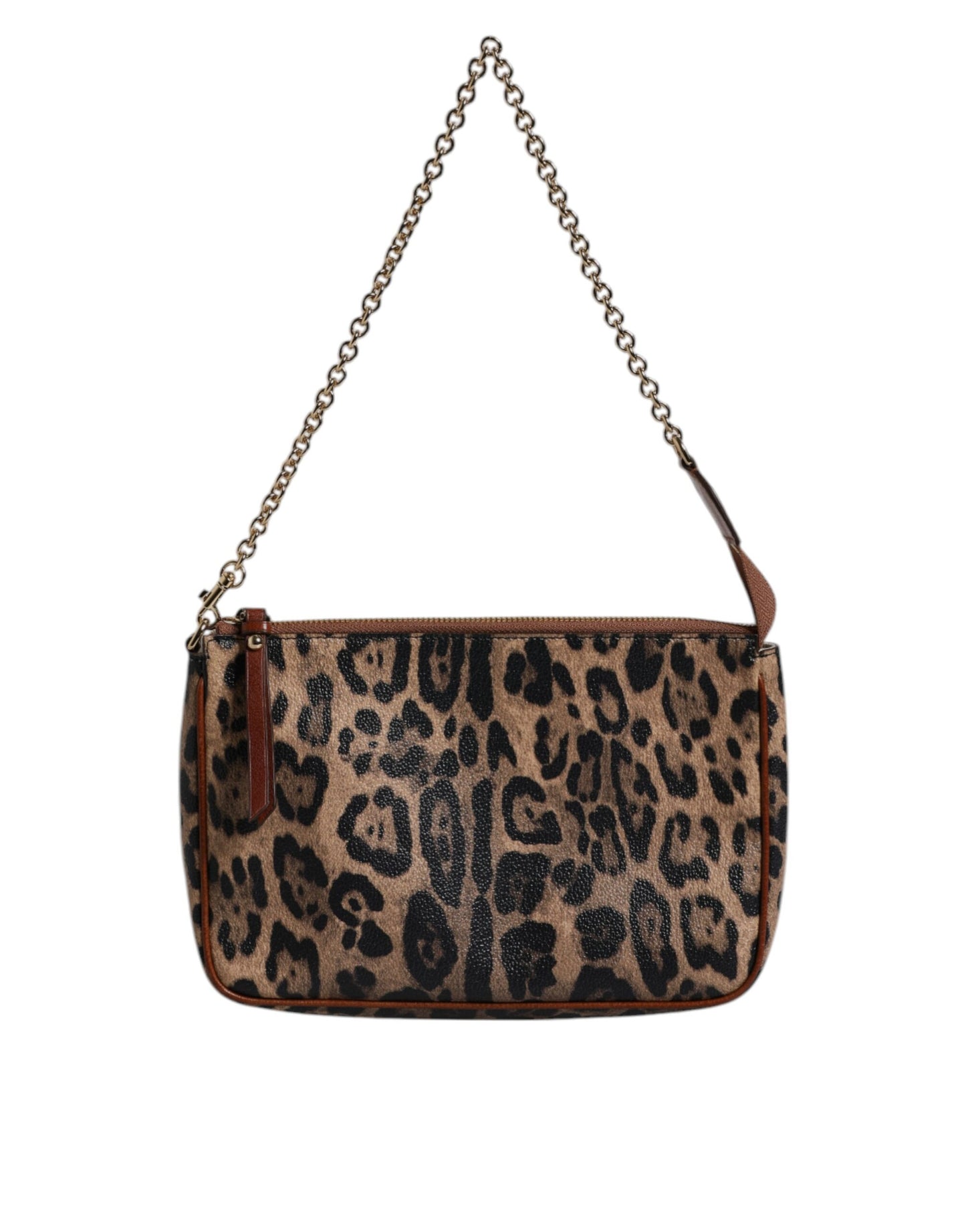 Dolce & Gabbana Braune Leopardenleder-Schultertasche mit Kettenriemen