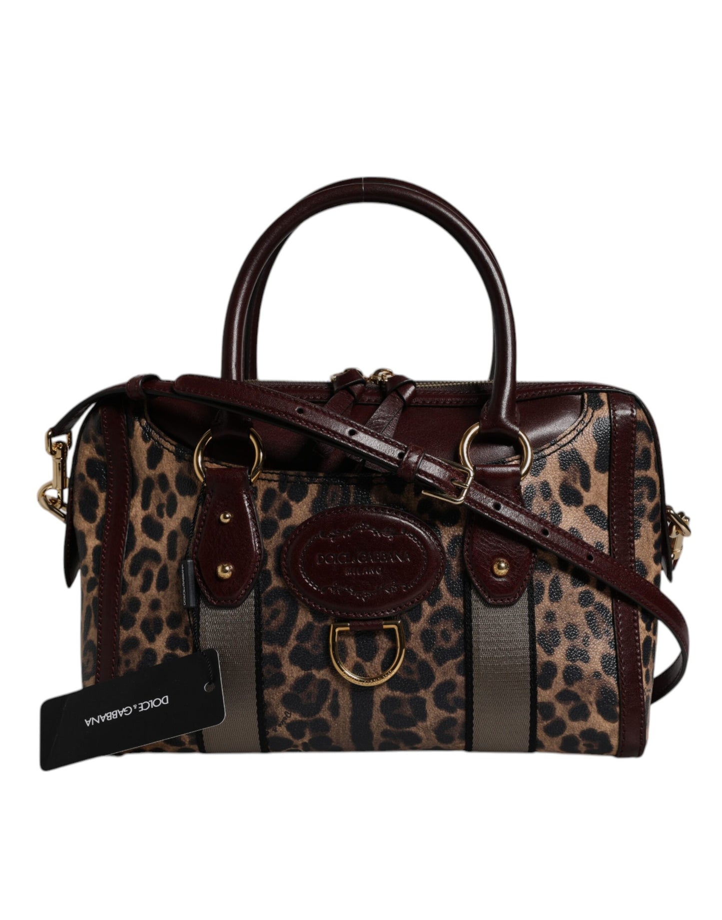 Dolce & Gabbana Braune Leopardenleder-Schulterriemen-Duffle-Tasche