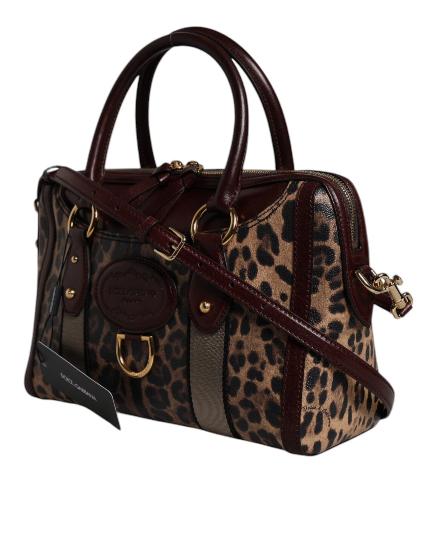 Dolce & Gabbana Braune Leopardenleder-Schulterriemen-Duffle-Tasche
